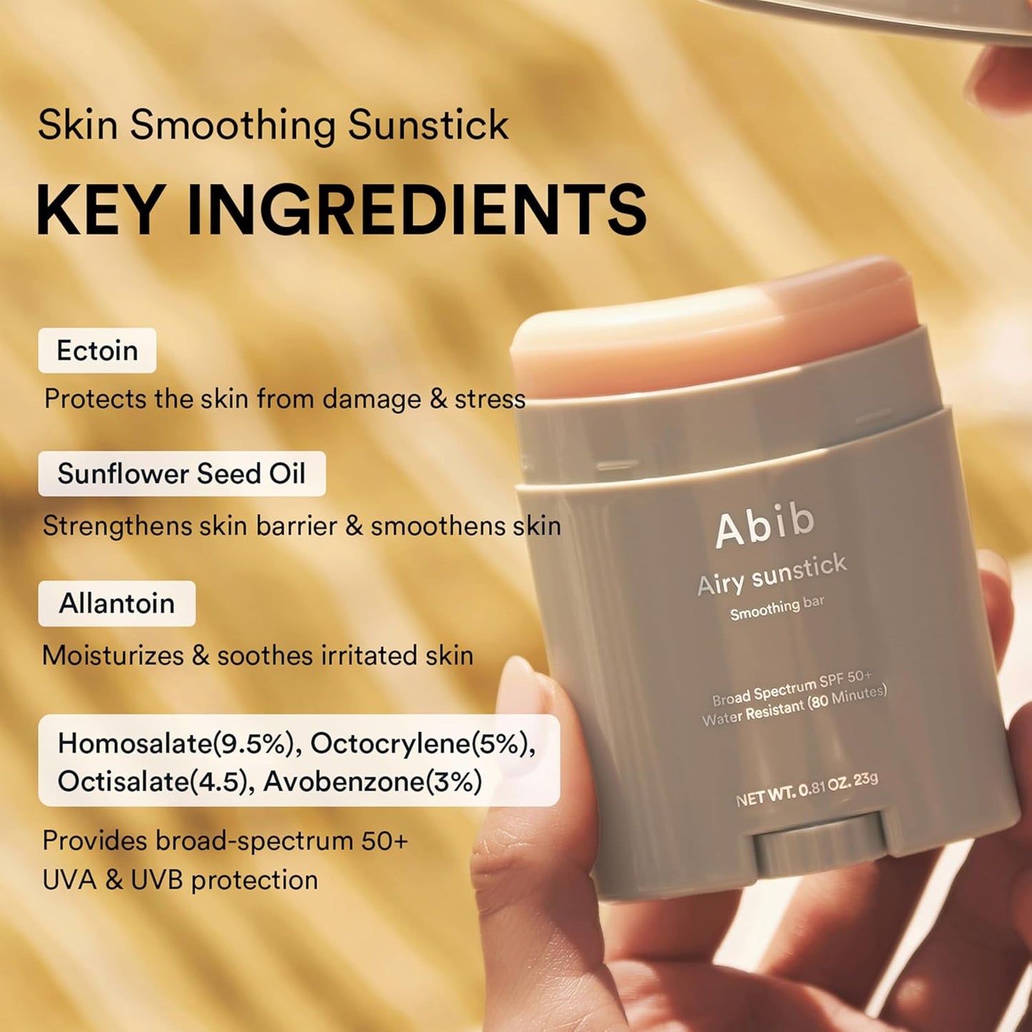 Abib Airy Sunstick SPF50+ – Korean Semi-Matte Sunscreen Stick, Broad Spectrum, Water-Resistant, Oil-Control & Non-Sticky Sunblock (0.81 oz)