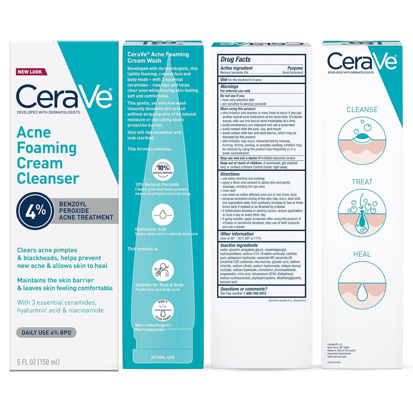 CeraVe Acne Foaming Cream Cleanser with 4% Benzoyl Peroxide & Hyaluronic Acid – Gentle Daily Acne Face Wash for Clear, Hydrated Skin