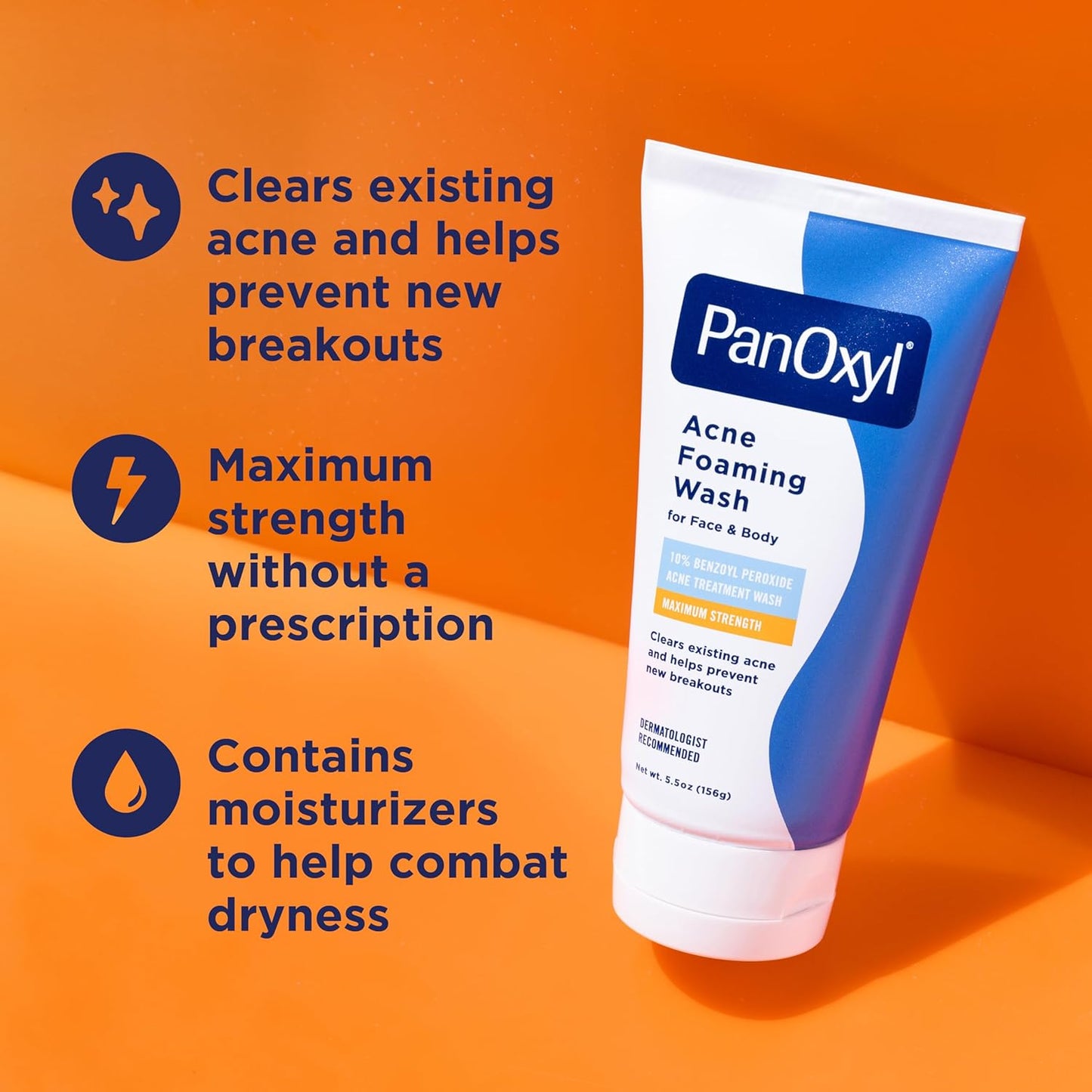 PanOxyl 10% Benzoyl Peroxide Acne Foaming Wash – Maximum Strength Antimicrobial Cleanser, 5.5 Oz