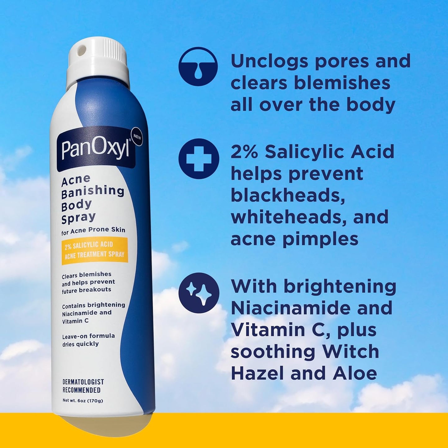 PanOxyl Acne Banishing Body Spray with 2% Salicylic Acid | 360° Nozzle, Niacinamide & Vitamin C, 6 Oz