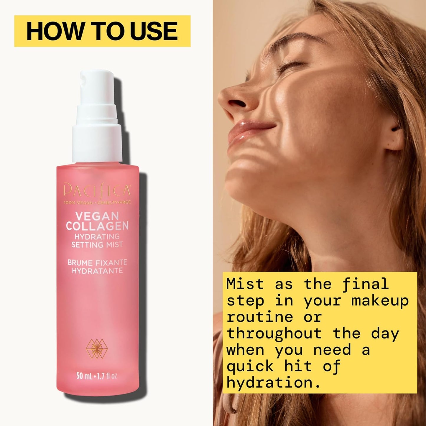 Pacifica Vegan Collagen Hydrating Setting Mist – Dewy Illuminating Face Primer & Makeup Base with Squalane & Ceramides (1.7oz)
