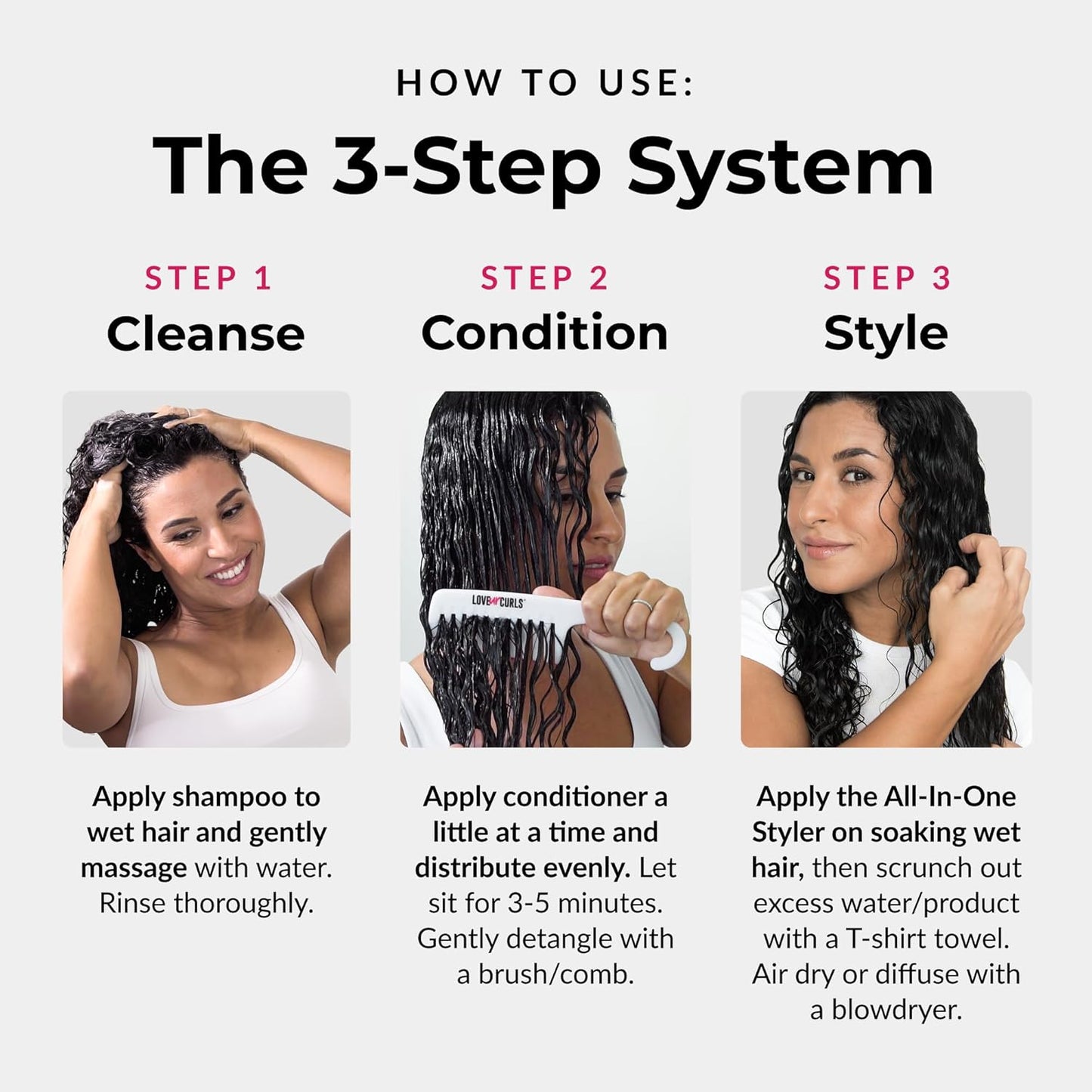 Love Ur Curls 3-Step System – Shampoo, Conditioner & Curl Cream Styler for Defined, Moisturized Curls – Sulfate-Free, Vegan, 8.5 oz Set