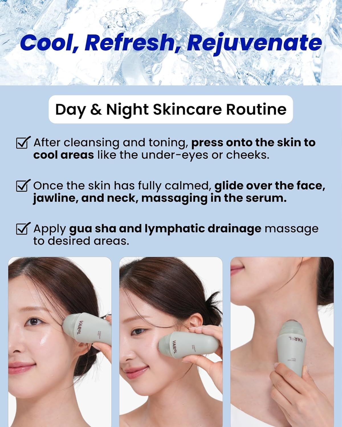 VAROL Ice Roll Serum – Cooling Roll-On for Puffy Eyes, Pore Minimizing & Hydrating Korean Skincare