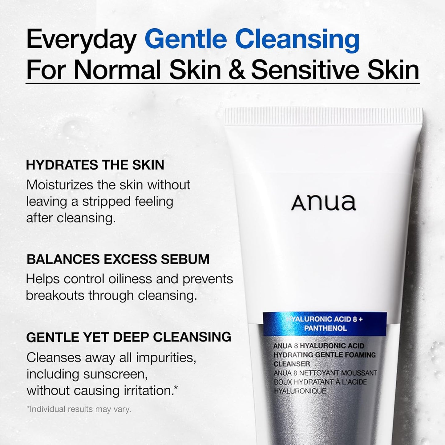 ANUA Hydrating Gentle Foaming Cleanser – Korean Face Wash with Hyaluronic Acid, Glycerin & Panthenol | Deep Clean & Moisturize for Dry Skin (150ml)