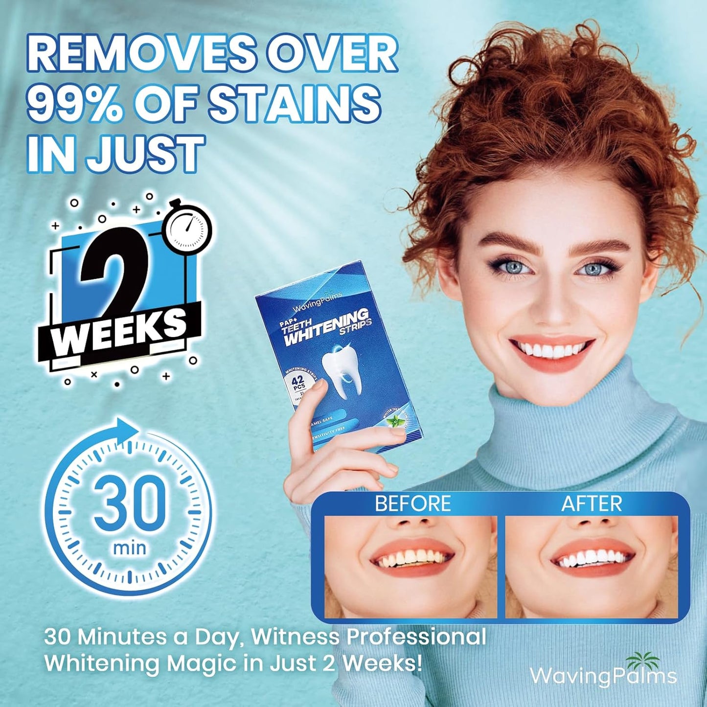Professional Teeth Whitening Strips for Sensitive Teeth – 42 Count, Peroxide-Free, Enamel-Safe Mint Strips with Fast & Gentle Results