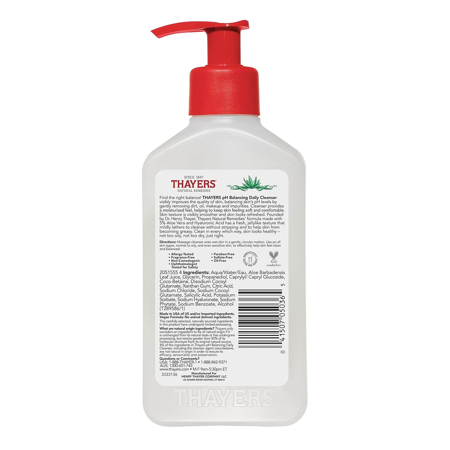 THAYERS pH Balancing Daily Cleanser – Gentle Aloe Vera Face Wash for All Skin Types, Hydrating & Non-Stripping, Fragrance-Free, Dermatologist Tested, 8 fl. oz.