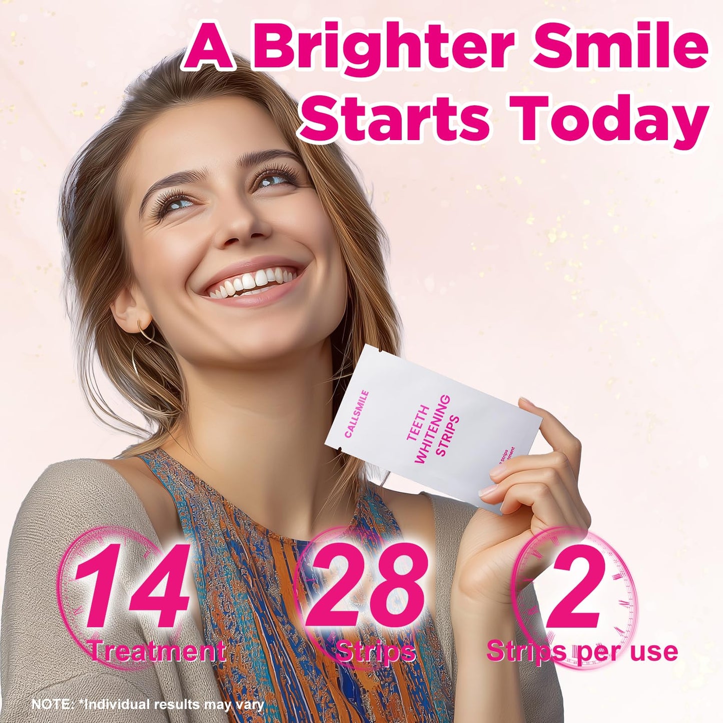 Teeth Whitening Strips – 14-Day Enamel-Safe Kit, No-Slip, Mint Flavor, Stain Removal (28 Pcs)