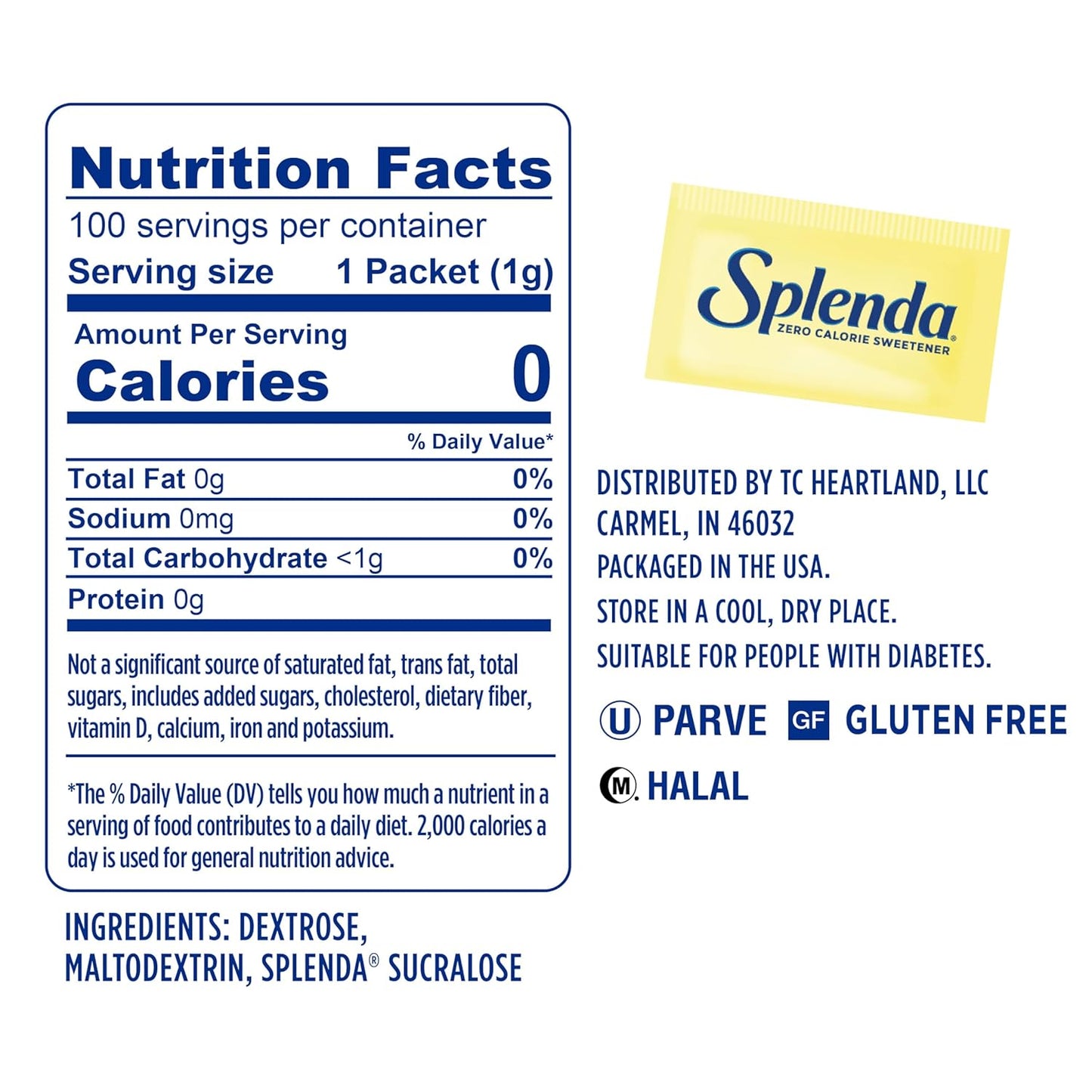 Splenda No Calorie Sweetener Packets, 100g