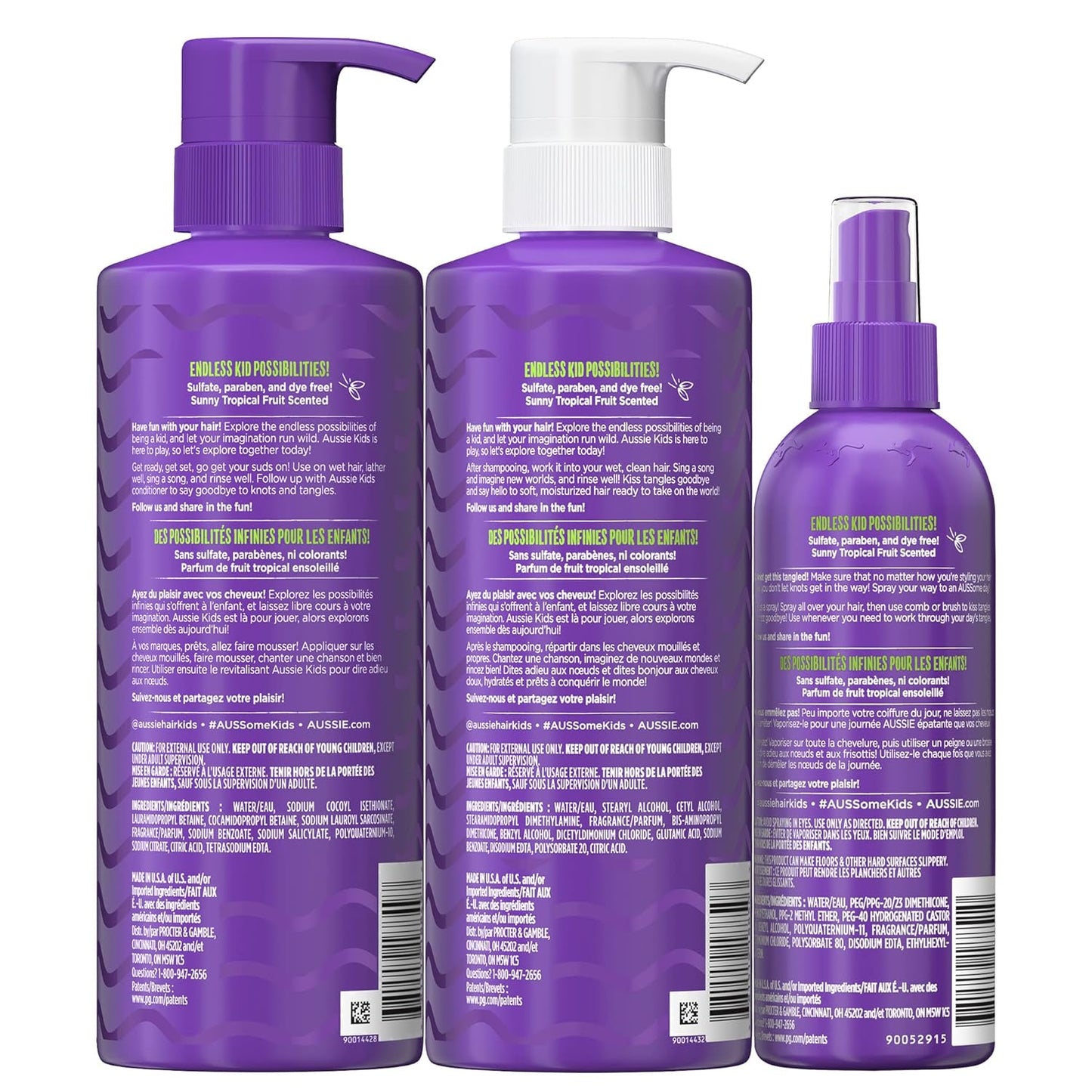 Aussie Kids Hair Care Bundle | Shampoo, Conditioner & Detangler Spray | Sulfate-Free, Paraben-Free, Dye-Free, Cruelty-Free | Moisturizing & Tangle-Free Care