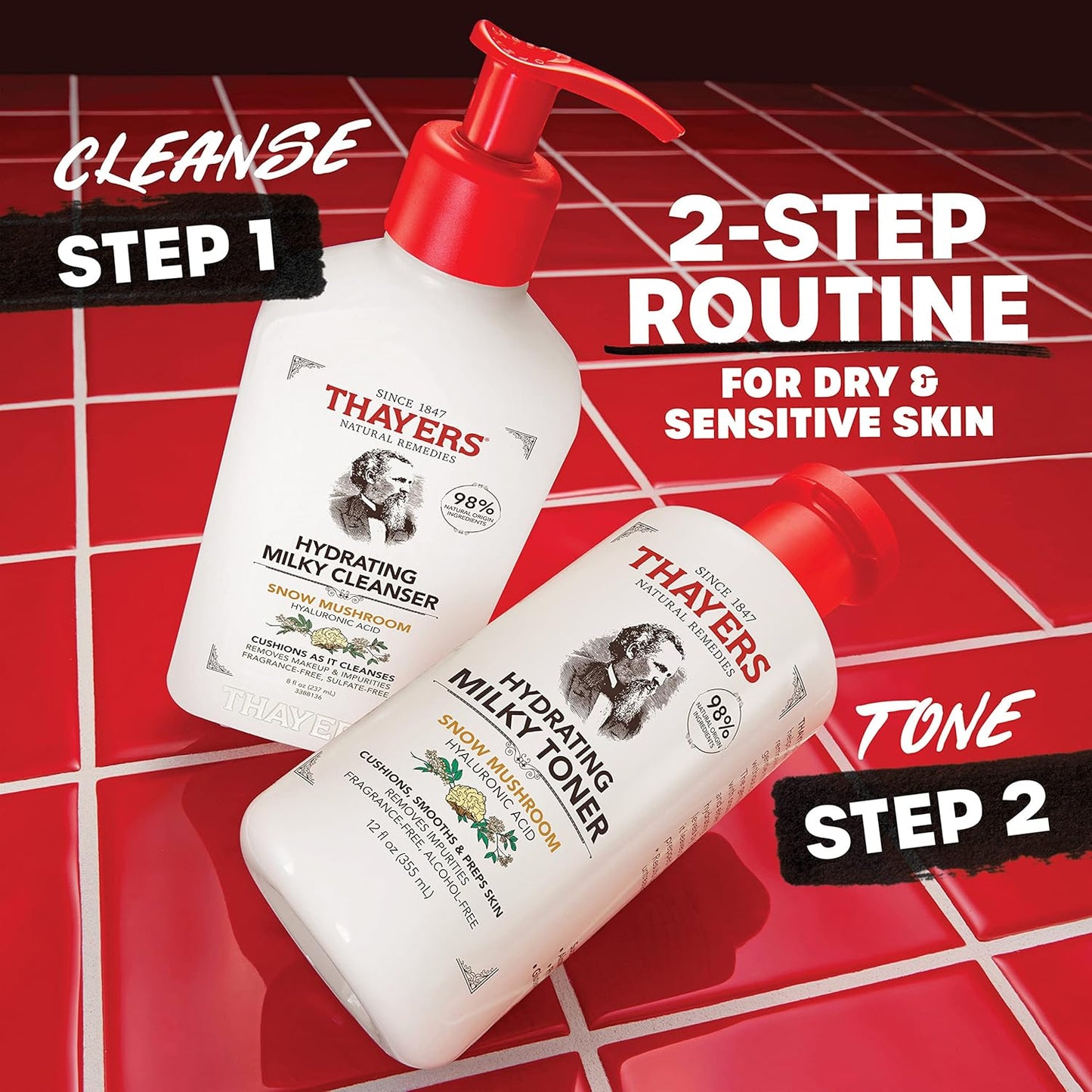 THAYERS Milky Hydrating Face Cleanser with Snow Mushroom & Hyaluronic Acid | Gentle, Fragrance-Free Facial Wash for Dry & Sensitive Skin, 8 FL Oz