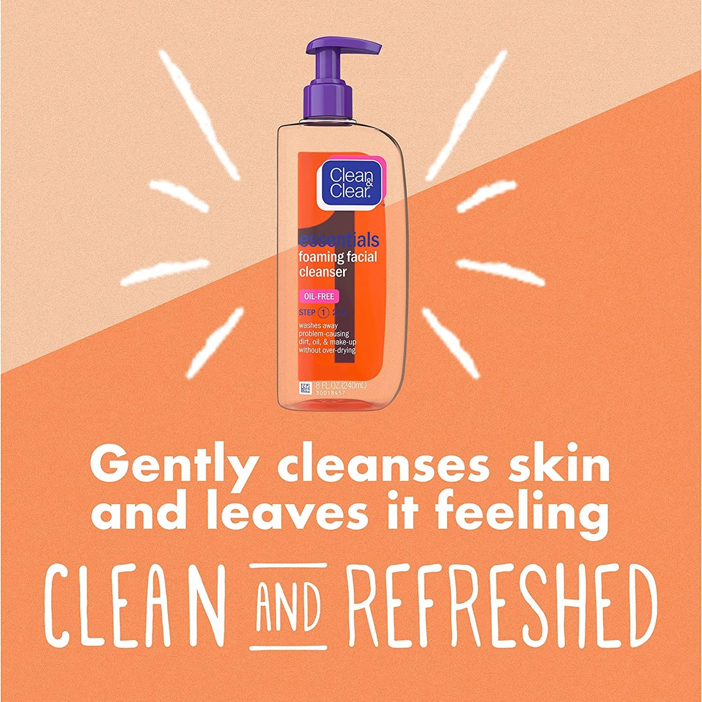 Clean & Clear Essentials Oil-Free Foaming Facial Cleanser – 8 fl. oz, Fragrance-Free, Sensitive Skin