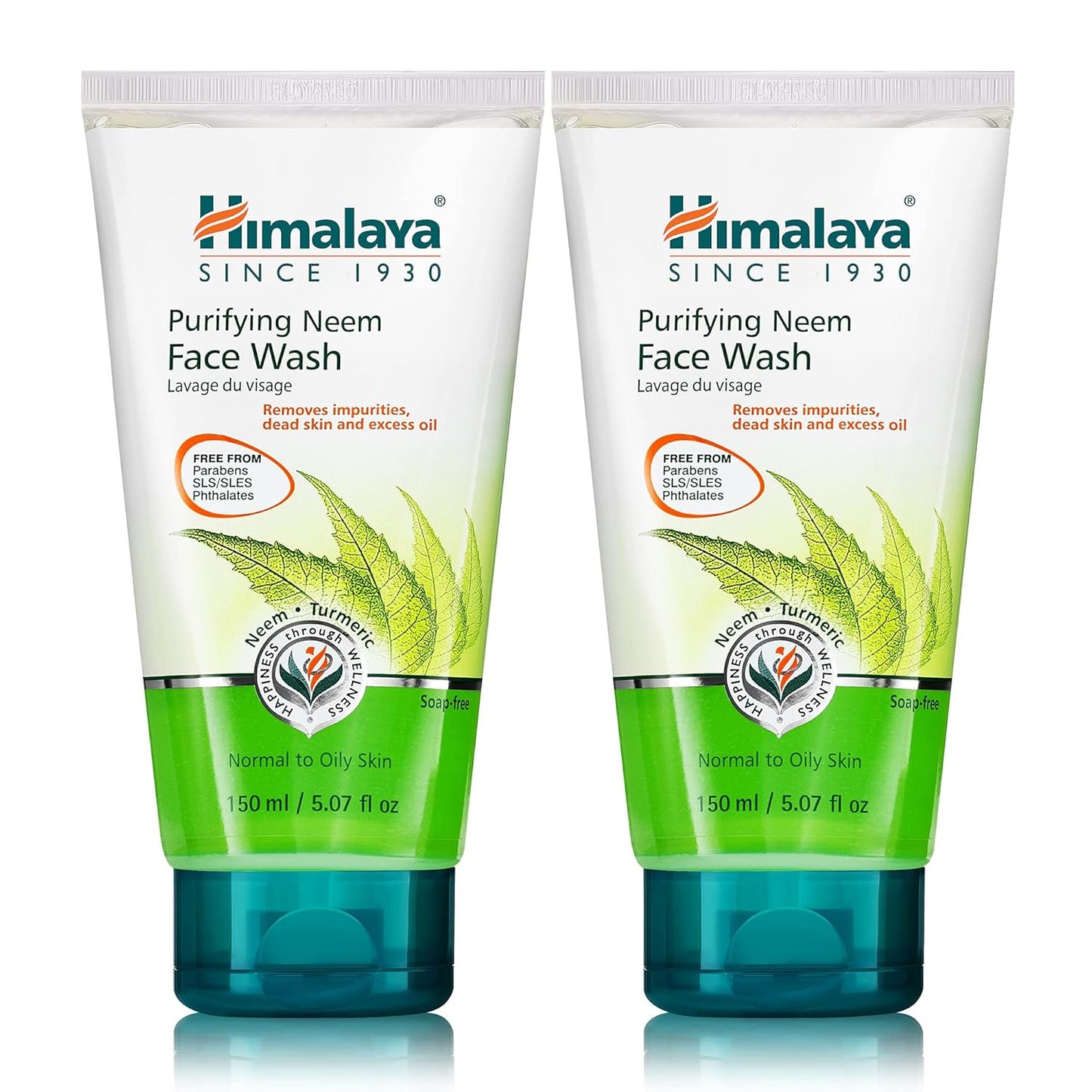 Himalaya Purifying Neem Face Wash – Natural Cleanser with Neem & Turmeric | Soap-Free, Vegan, Paraben-Free | For Normal to Oily Skin – 150mL (2 Pack)