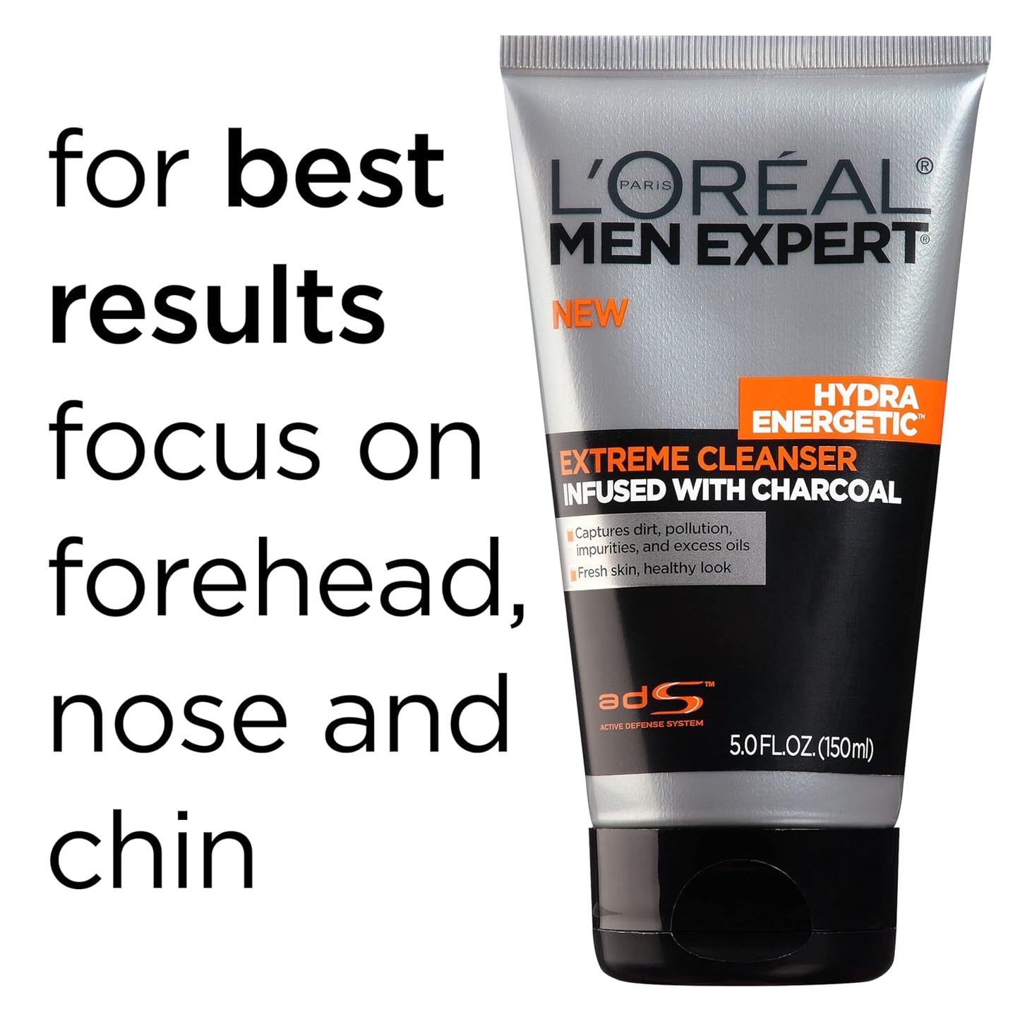 L'Oreal Paris Men Expert Hydra Energetic Face Wash with Charcoal – Daily Facial Cleanser for Men, Removes Dirt & Oil, Fights Dullness & Clogged Pores (2 Pack)