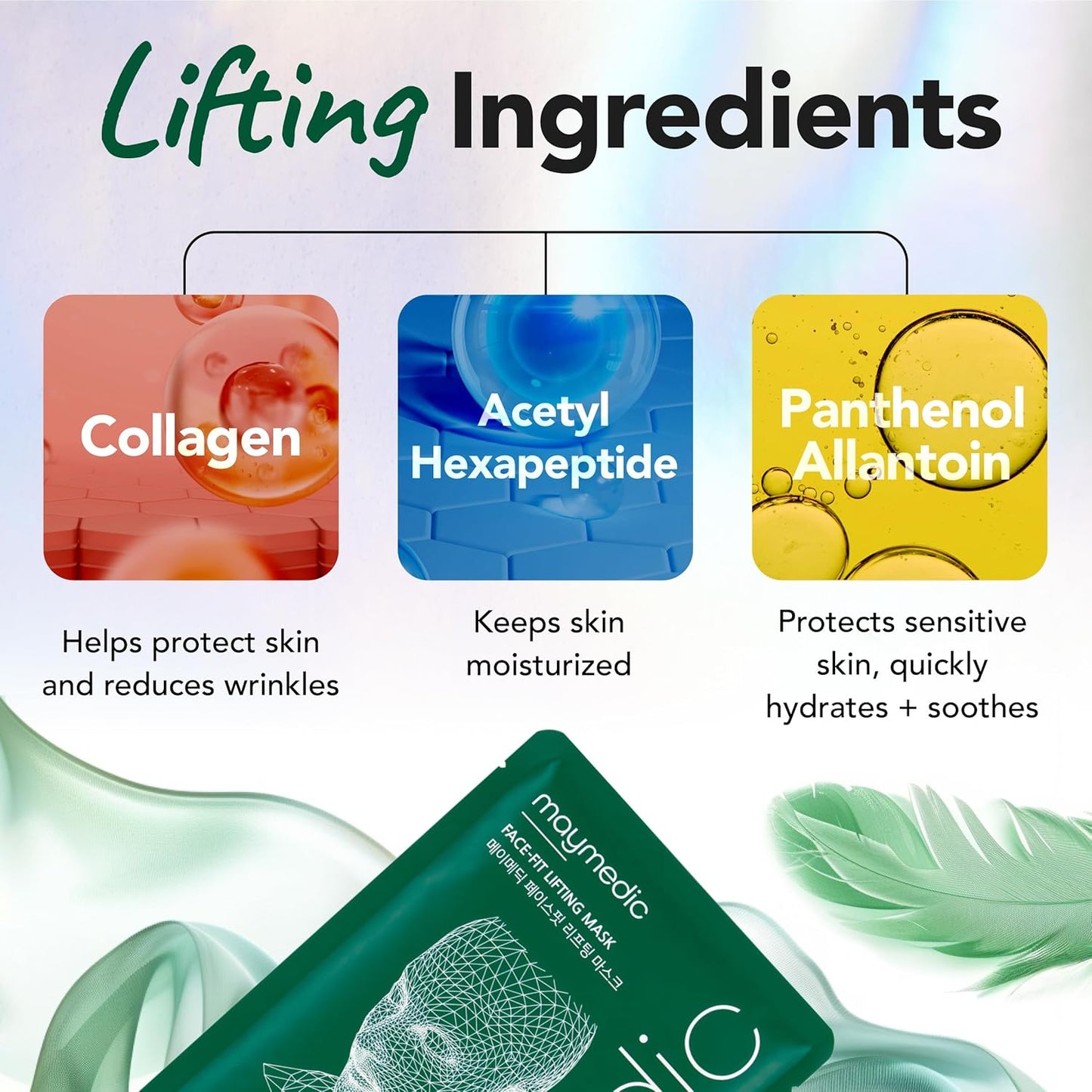 MAYMEDIC Korean Collagen Face Sheet Mask – Firming, Hydrating & Lifting Skincare for Women & Men | Hyaluronic Acid, Panthenol & Allantoin (Biodegradable Sheet)