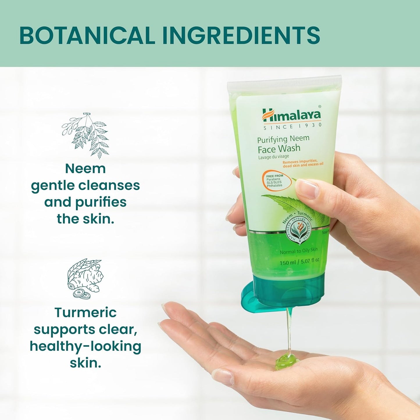 Himalaya Purifying Neem Face Wash – Natural Cleanser with Neem & Turmeric | Soap-Free, Vegan, Paraben-Free | For Normal to Oily Skin – 150mL (2 Pack)