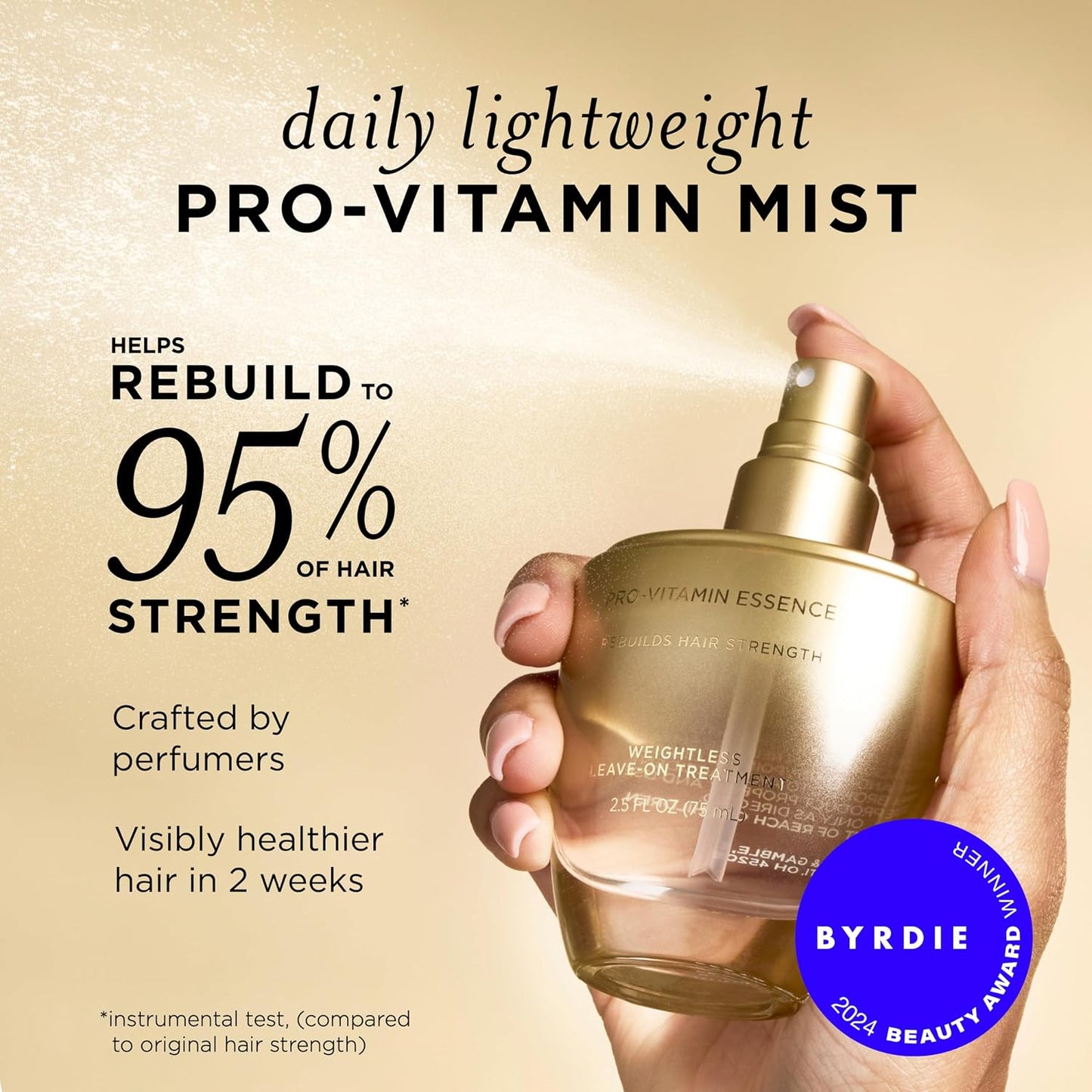 Pantene Pro-Vitamin Essence Daily Repair Mist – Weightless Leave-On Treatment with Pro-Vitamin B5 – Strengthens & Rebuilds Damaged Hair – 2.5 fl oz
