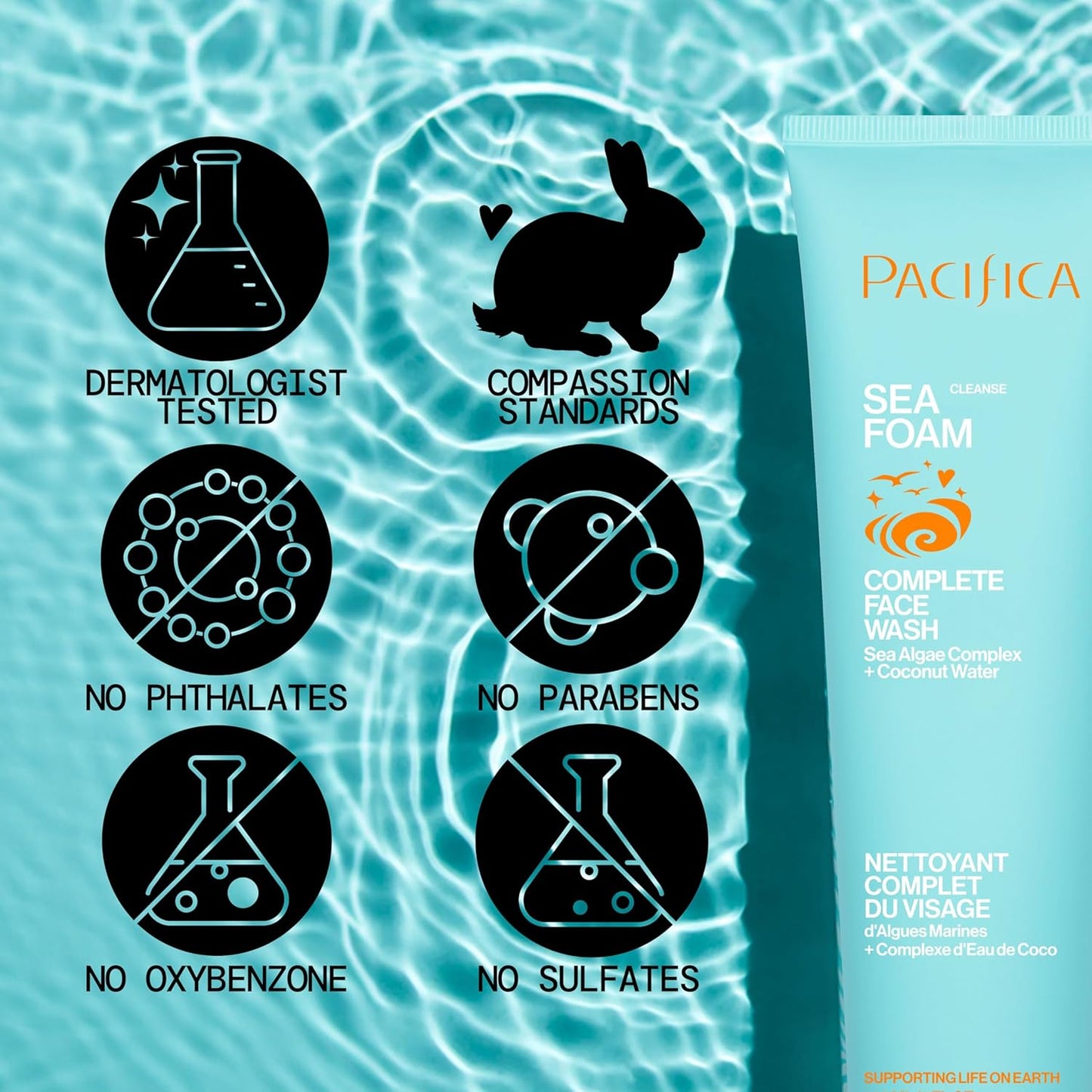 Pacifica Sea Foam Face Cleanser – Gentle Daily Wash with Coconut Water & Sea Algae for Oily & Combo Skin