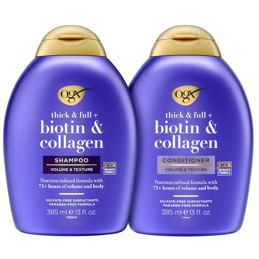 OGX Thick & Full + Biotin & Collagen Volumizing Shampoo & Conditioner Set | Sulfate-Free for Fine, Thin & Thinning Hair | 13 fl oz, 2 Pack