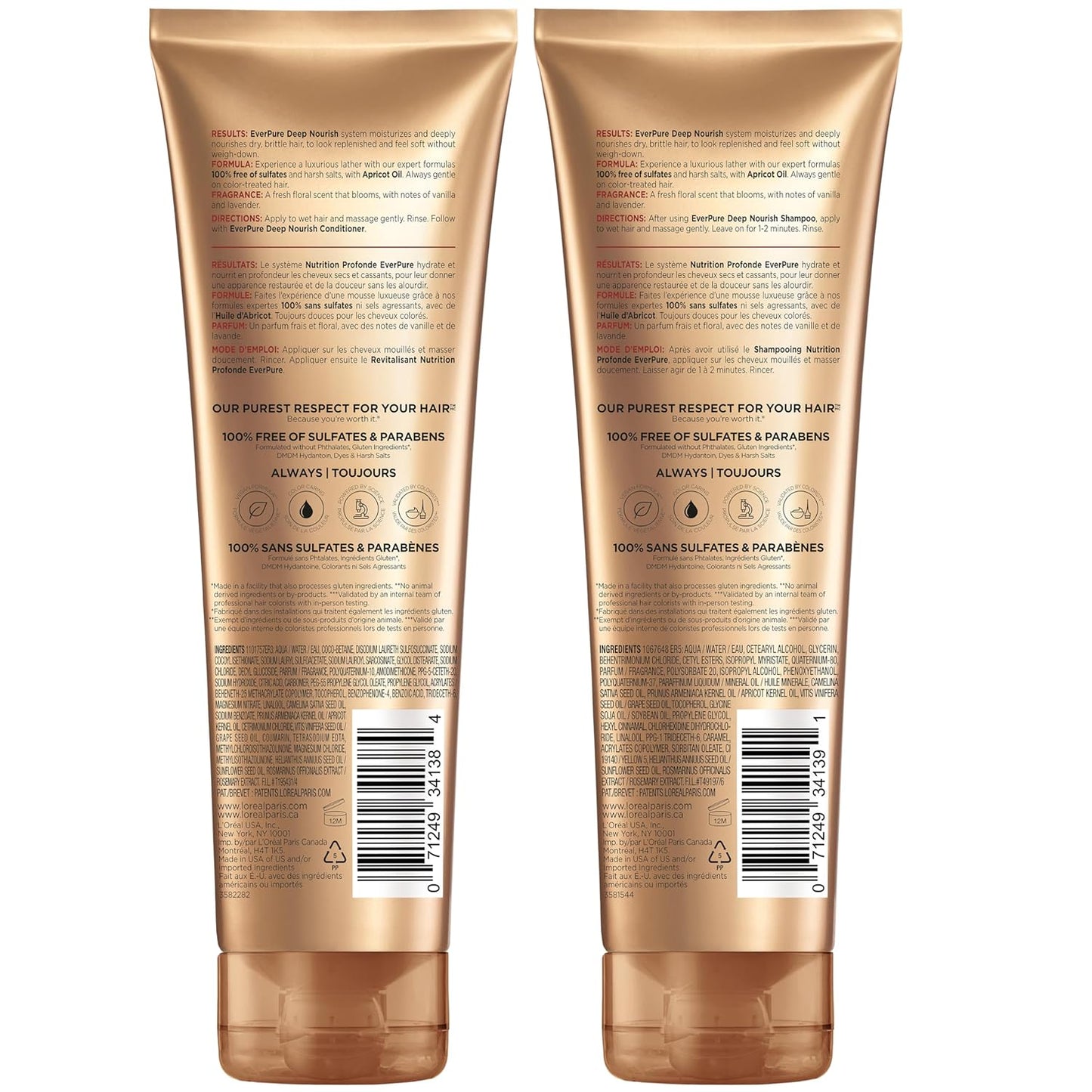 L’Oreal Paris EverPure Sulfate-Free Shampoo & Conditioner Set – Hydrating Apricot Oil for Dry, Damaged & Color-Treated Hair – 8.5 oz Each, 2 Pack