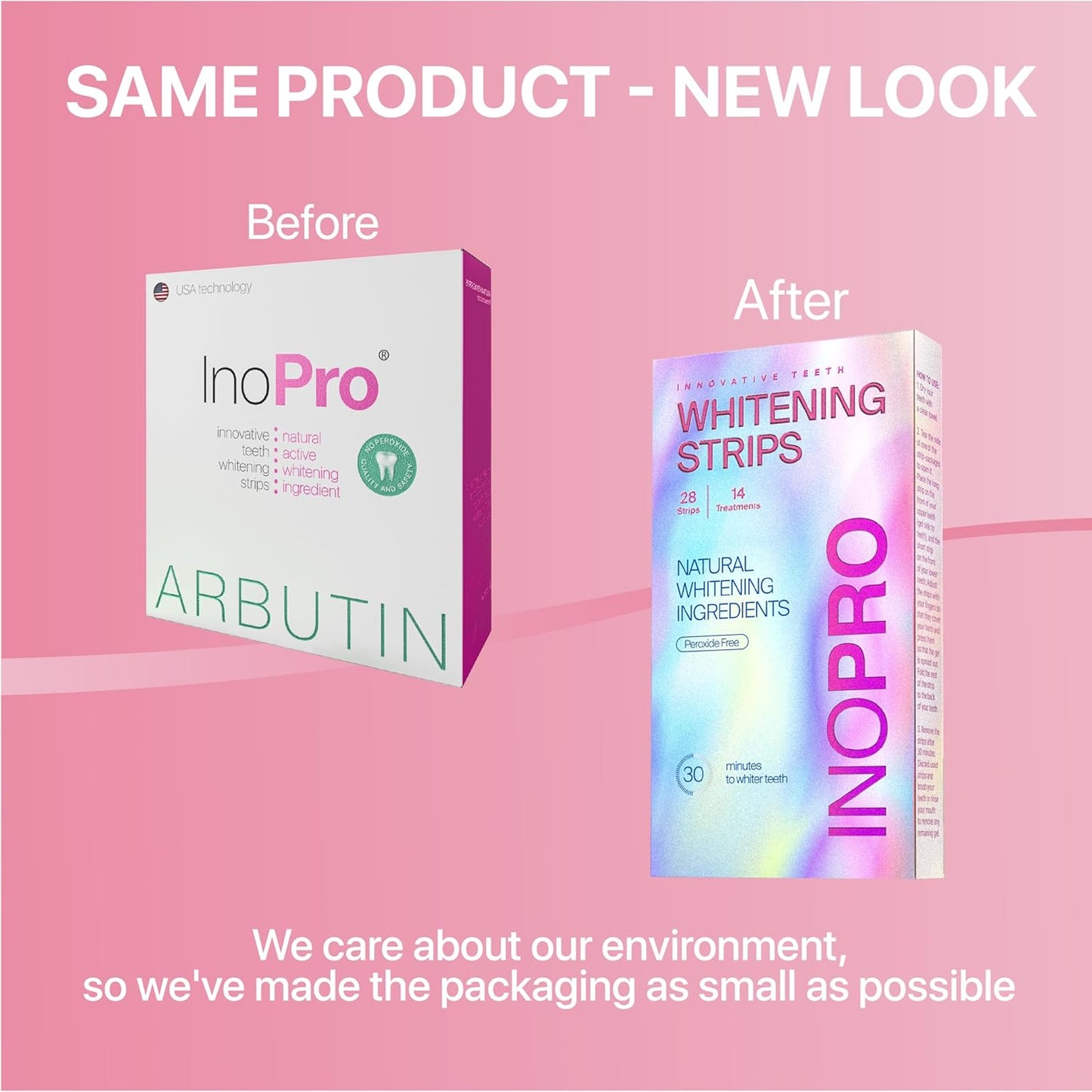 InoPro Green Teeth Whitening Strips – 14-Day Kit (28 Strips) | Peroxide-Free, Enamel Safe, Natural Stain Removal with Coconut Mint Flavor