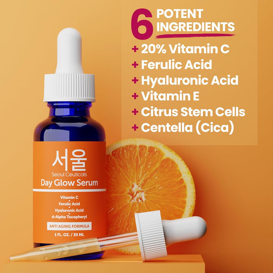 SeoulCeuticals 20% Vitamin C Serum with Hyaluronic Acid & Ferulic Acid – Anti-Aging Korean Skincare for Wrinkles, Fine Lines & Radiance (1oz)