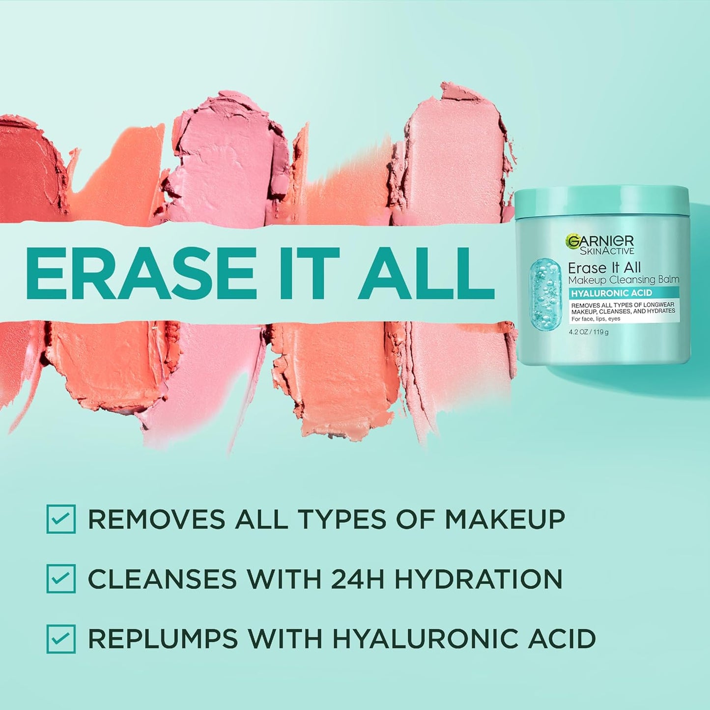Garnier Erase It All Makeup Cleansing Balm with Hyaluronic Acid – Hydrating Facial Cleanser & Makeup Remover, 4.2 oz