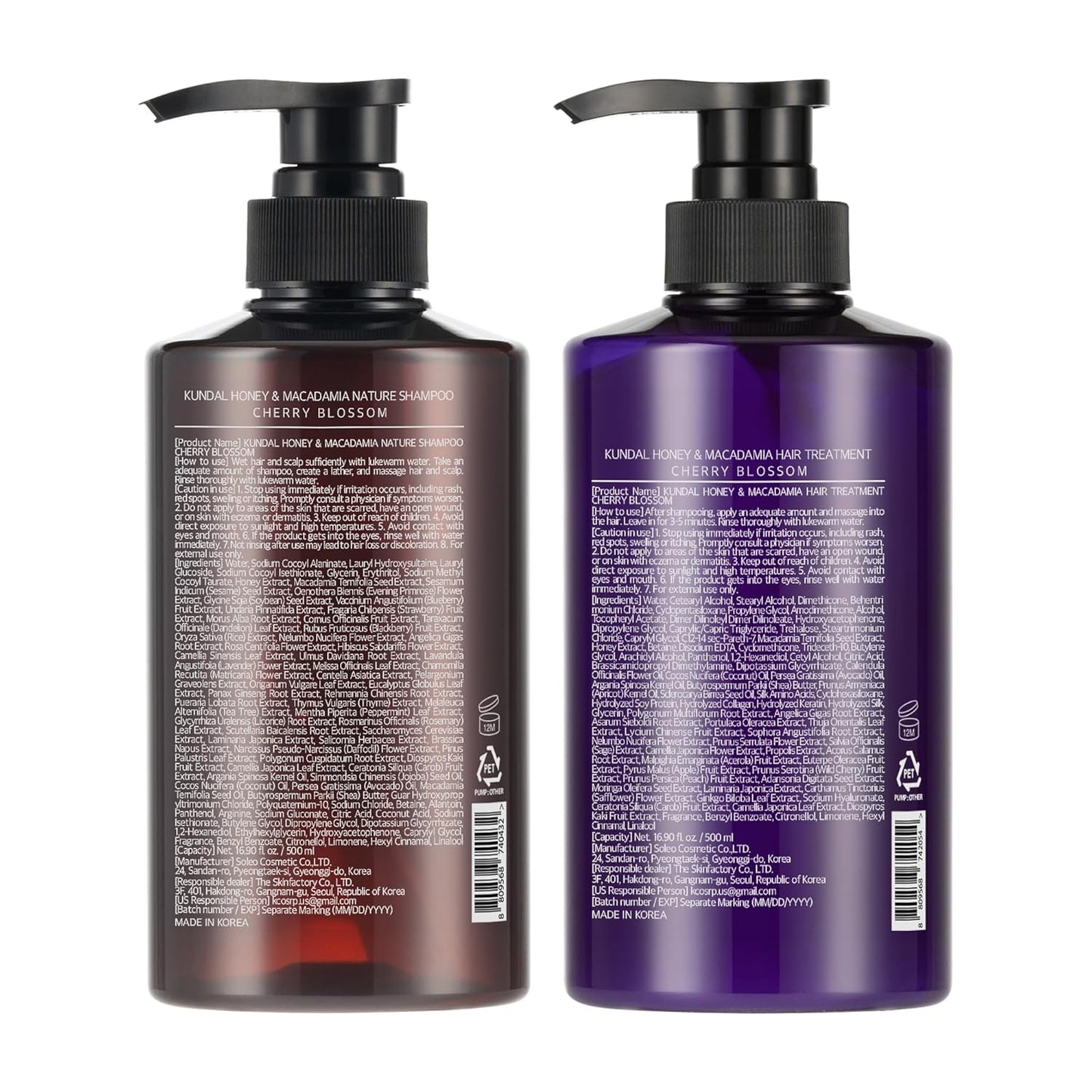 KUNDAL Korean Shampoo & Conditioner Set – Cherry Blossom Scent, Sulfate-Free with Argan & Macadamia Oil – Anti-Frizz & Moisturizing, 16.9 fl oz Each, 2 Pack
