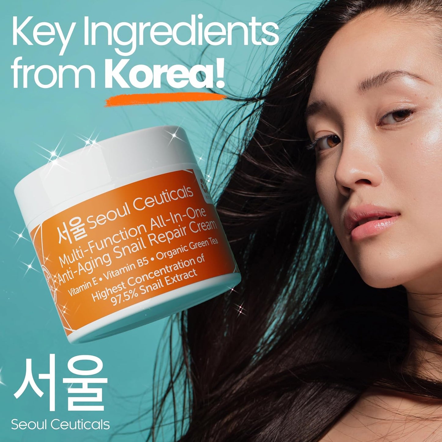 SeoulCeuticals Snail Mucin Moisturizer Cream 97.5% | Korean K-Beauty Day & Night Hydrating Repair Cream | Anti-Aging, Brightening & Cruelty-Free (2 fl.oz)