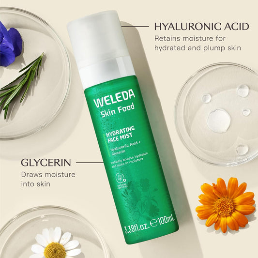 Weleda Skin Food Hydrating Facial Mist – Hyaluronic Acid & Botanical Blend for Instant Moisture, Radiance & Dewy Glow – 3.38 fl oz