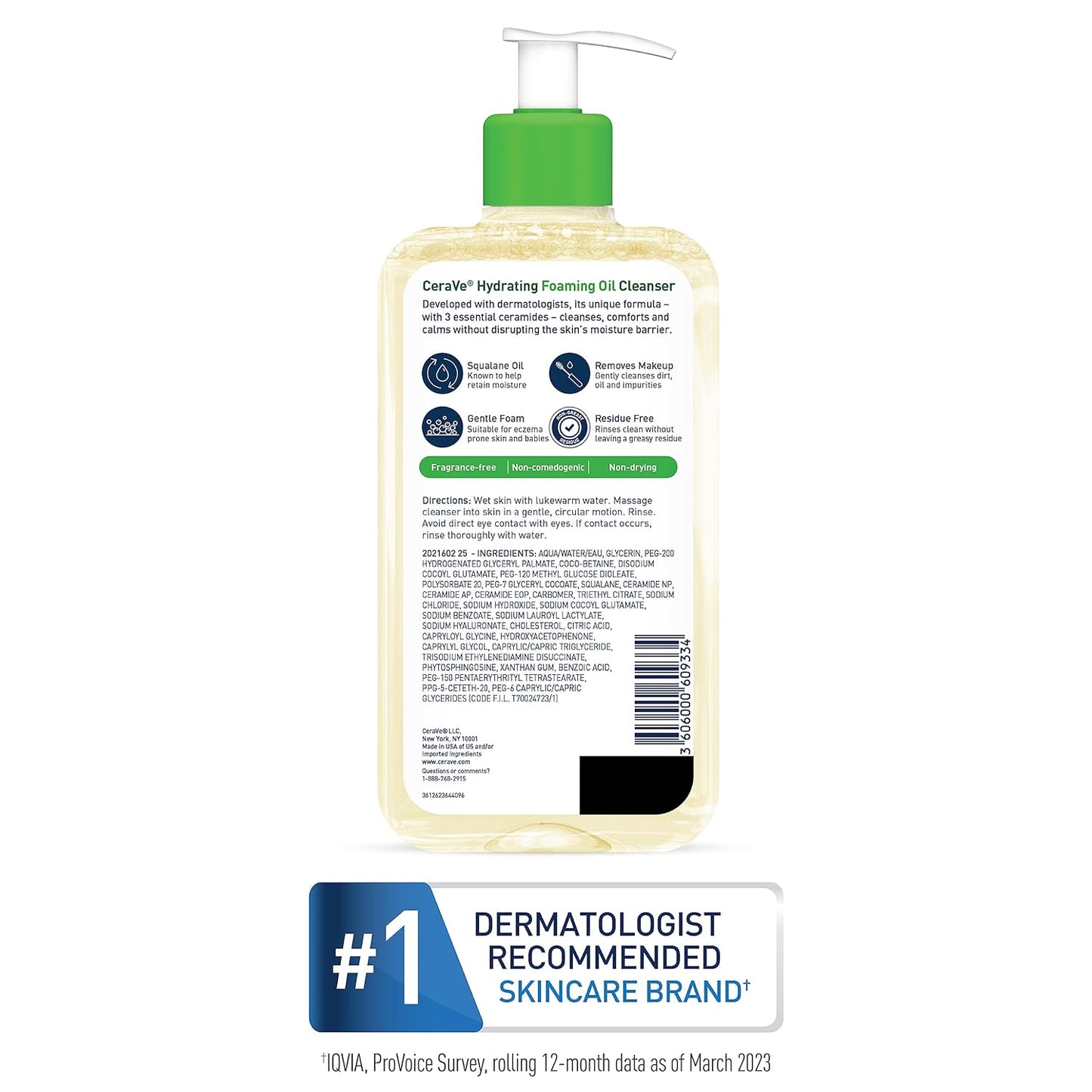 CeraVe Hydrating Foaming Oil Cleanser | Face & Body Wash with Squalane, Hyaluronic Acid & Ceramides for Dry to Very Dry Skin, Fragrance-Free, 8 fl oz