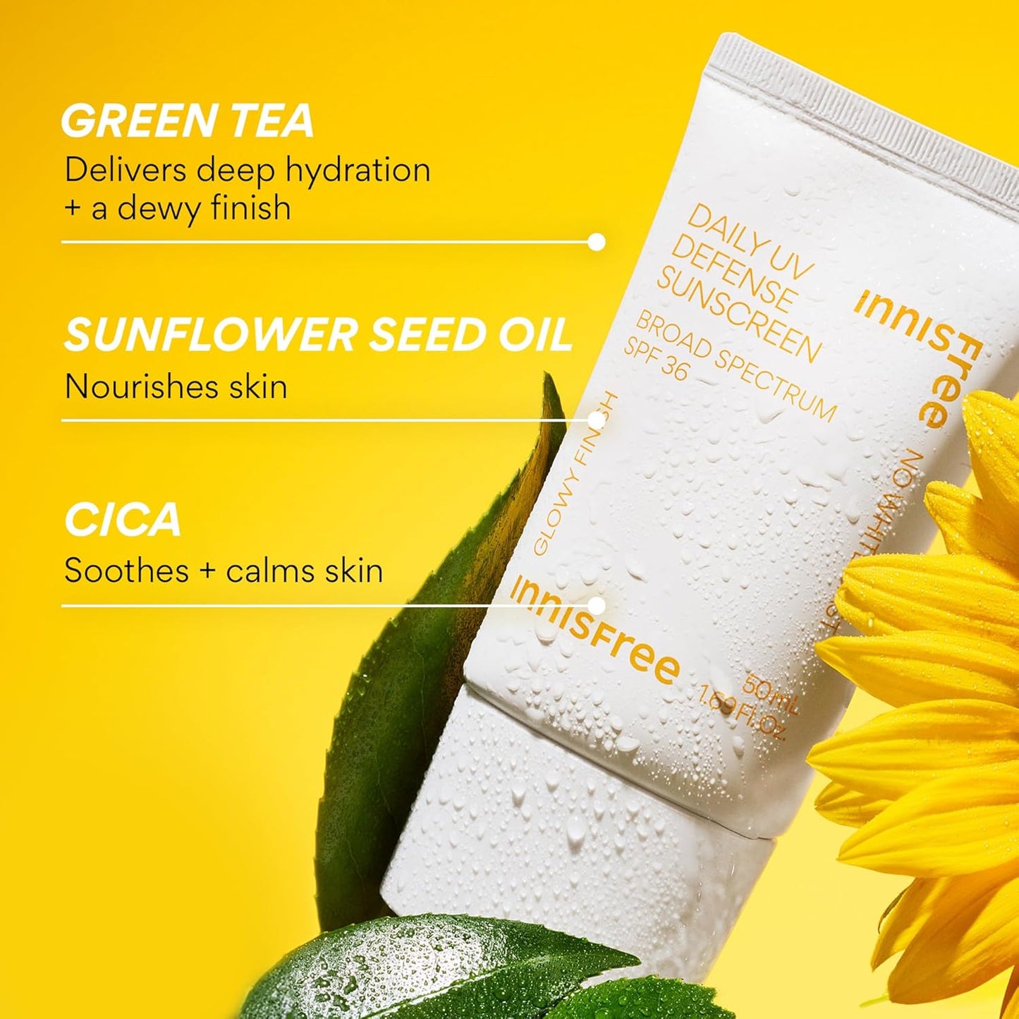 Innisfree Daily UV Defense Sunscreen SPF 36 – Lightweight Korean Face Sunscreen with Green Tea & Cica | Broad Spectrum, No White Cast, Hydrating (1.69 fl oz)