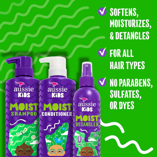 Aussie Kids Hair Care Bundle | Shampoo, Conditioner & Detangler Spray | Sulfate-Free, Paraben-Free, Dye-Free, Cruelty-Free | Moisturizing & Tangle-Free Care