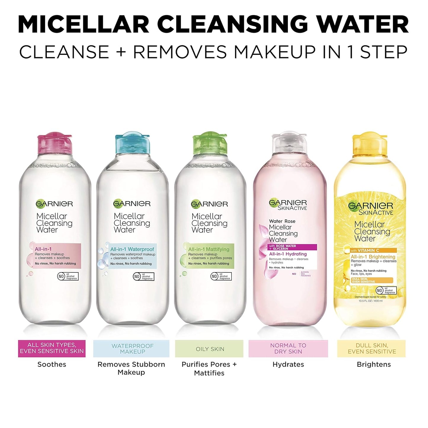 Garnier Micellar Water with Rose Water & Glycerin – Hydrating Facial Cleanser & Makeup Remover for All Skin Types, Vegan & Cruelty-Free (13.5 fl oz)