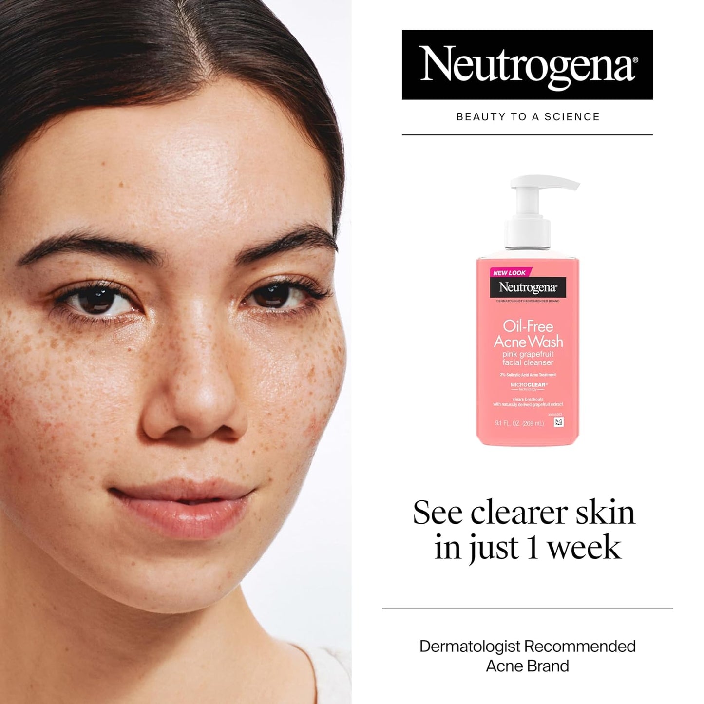 Neutrogena Oil-Free Pink Grapefruit Acne Face Wash | Vitamin C + 2% Salicylic Acid | Daily Blemish & Blackhead Cleanser | 9.1 fl oz