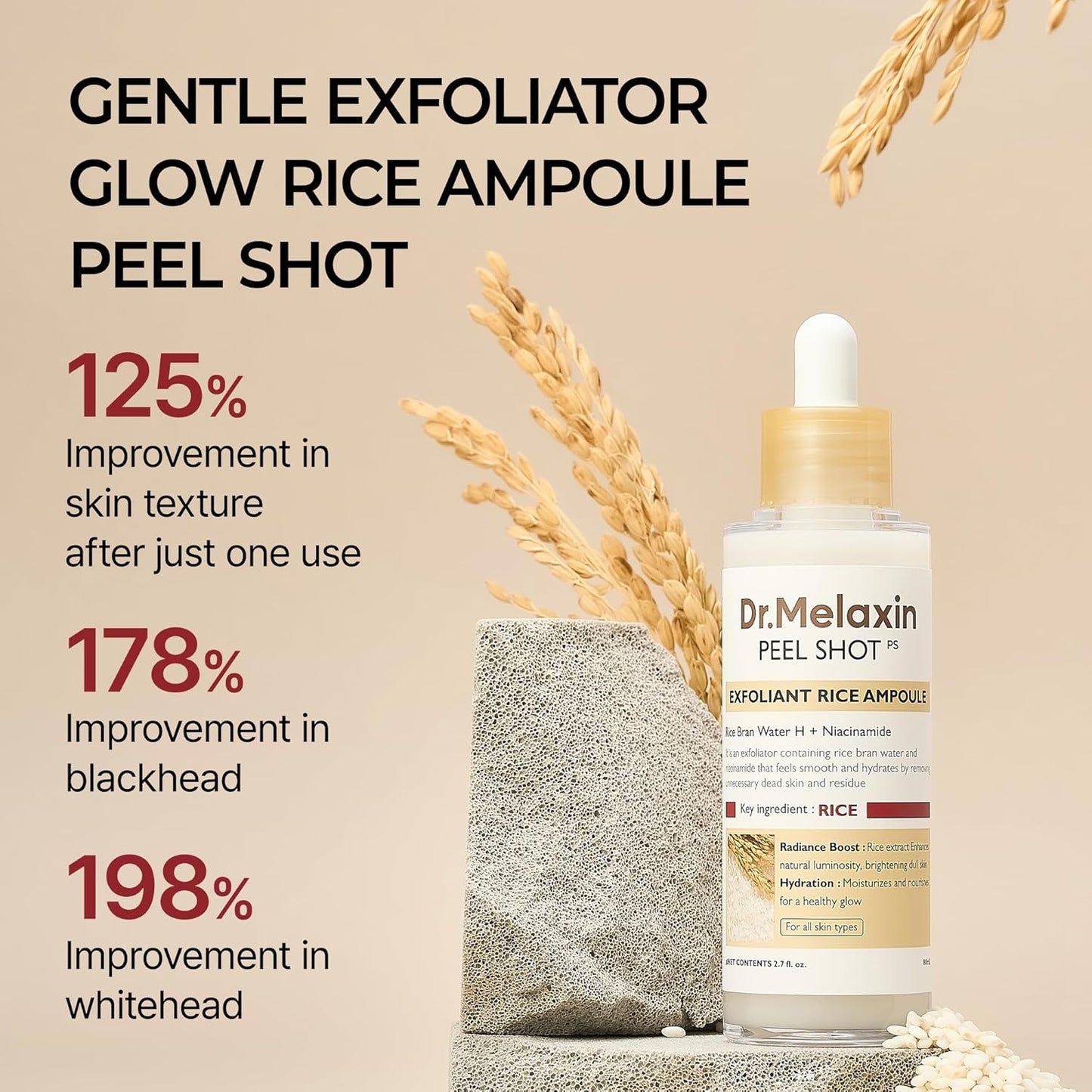 Peel Shot Glow White Rice Peeling Ampoule – Exfoliating & Brightening Serum for Face & Body with Niacinamide & Rice Extract (80ml)