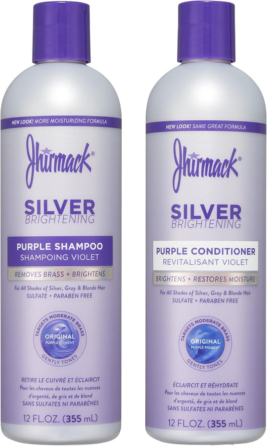 Jhirmack Silver Brightening Purple Shampoo & Conditioner Set – Removes Brassiness & Adds Shine for Silver, Grey & Blonde Hair – 2 Pack