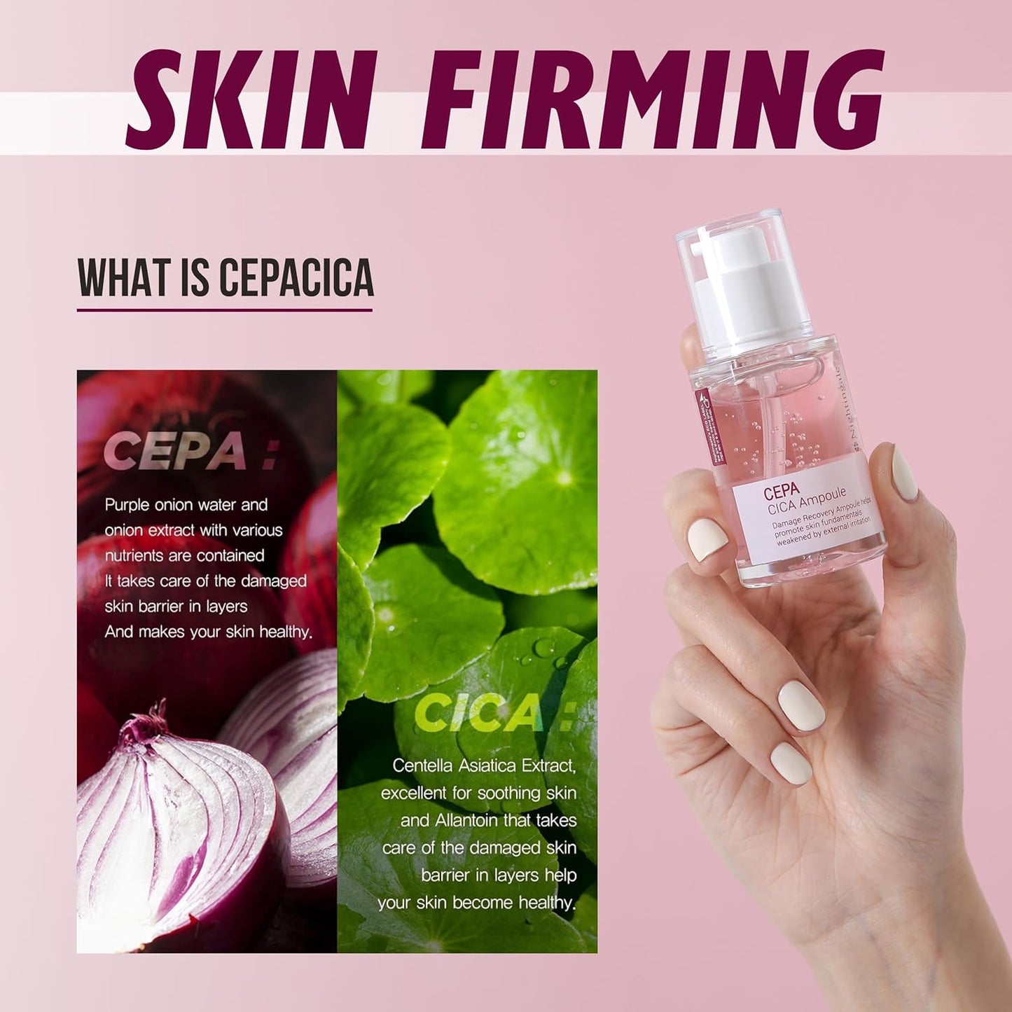 Nightingale Cepa Cica Ampoule – Korean Skin Repair & Anti-Aging Serum with Hyaluronic Acid | Hydrating & Moisturizing for Sensitive Skin (30ml / 1 fl. oz.)