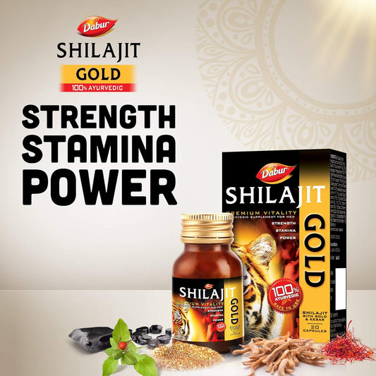 Dabur Shilajit Gold 10 Capsules | 100% Ayurvedic Formula for Strength, Stamina & Power | Energy & Vitality Booster for Men