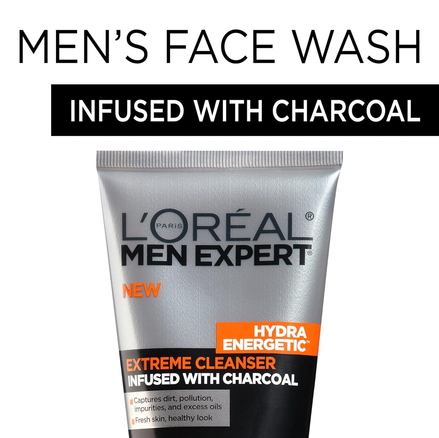 L'Oreal Paris Men Expert Hydra Energetic Face Wash with Charcoal – Daily Facial Cleanser for Men, Removes Dirt & Oil, Fights Dullness & Clogged Pores (2 Pack)