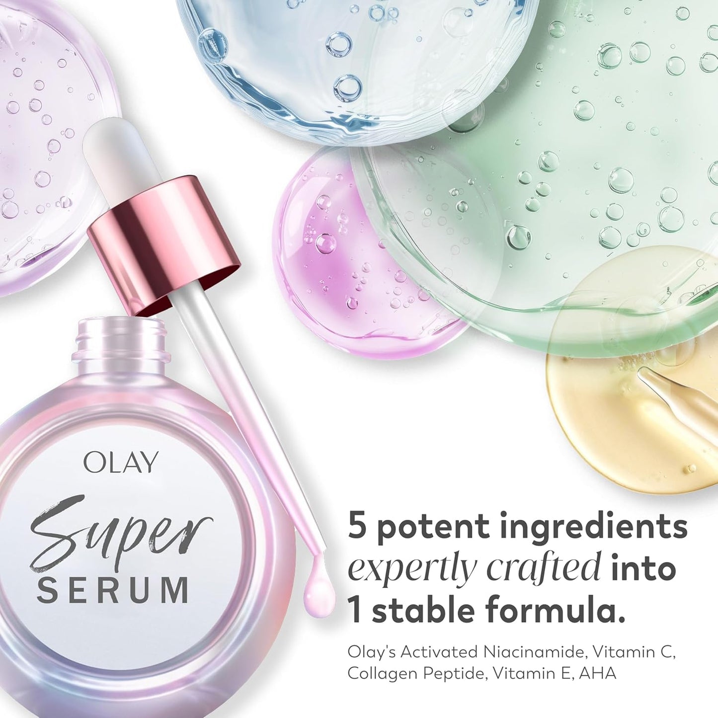 Olay Super Serum 5-in-1 Face Serum | Niacinamide, Vitamin C & E, Collagen Peptide & AHA | Brightening, Firming & Hydrating Anti-Aging Serum (1.0 oz)