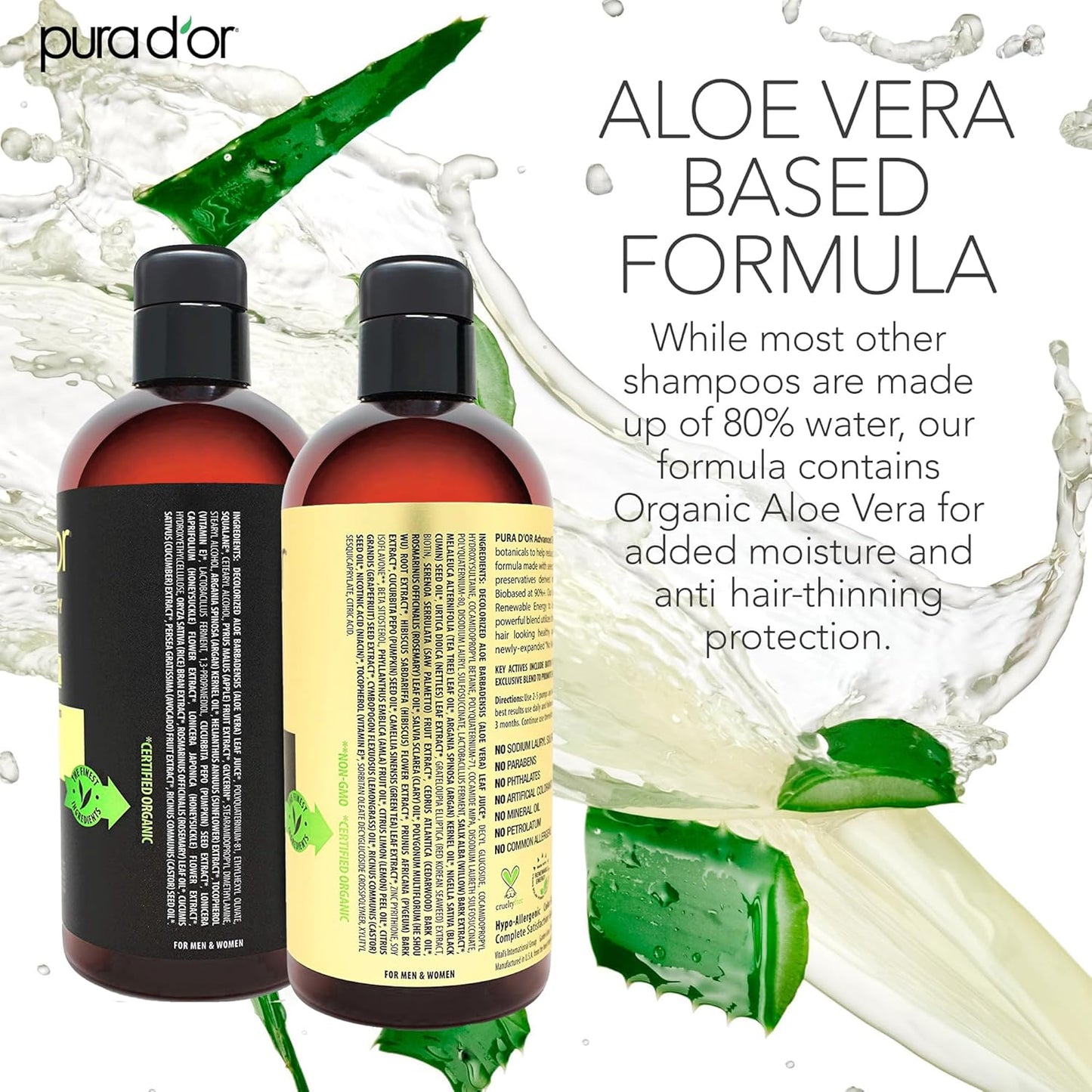 PURA D'OR Advanced Therapy Biotin Shampoo & Conditioner Set – Anti-Thinning, Volumizing & Strengthening Hair Care – 16 oz Each, 2 Pack