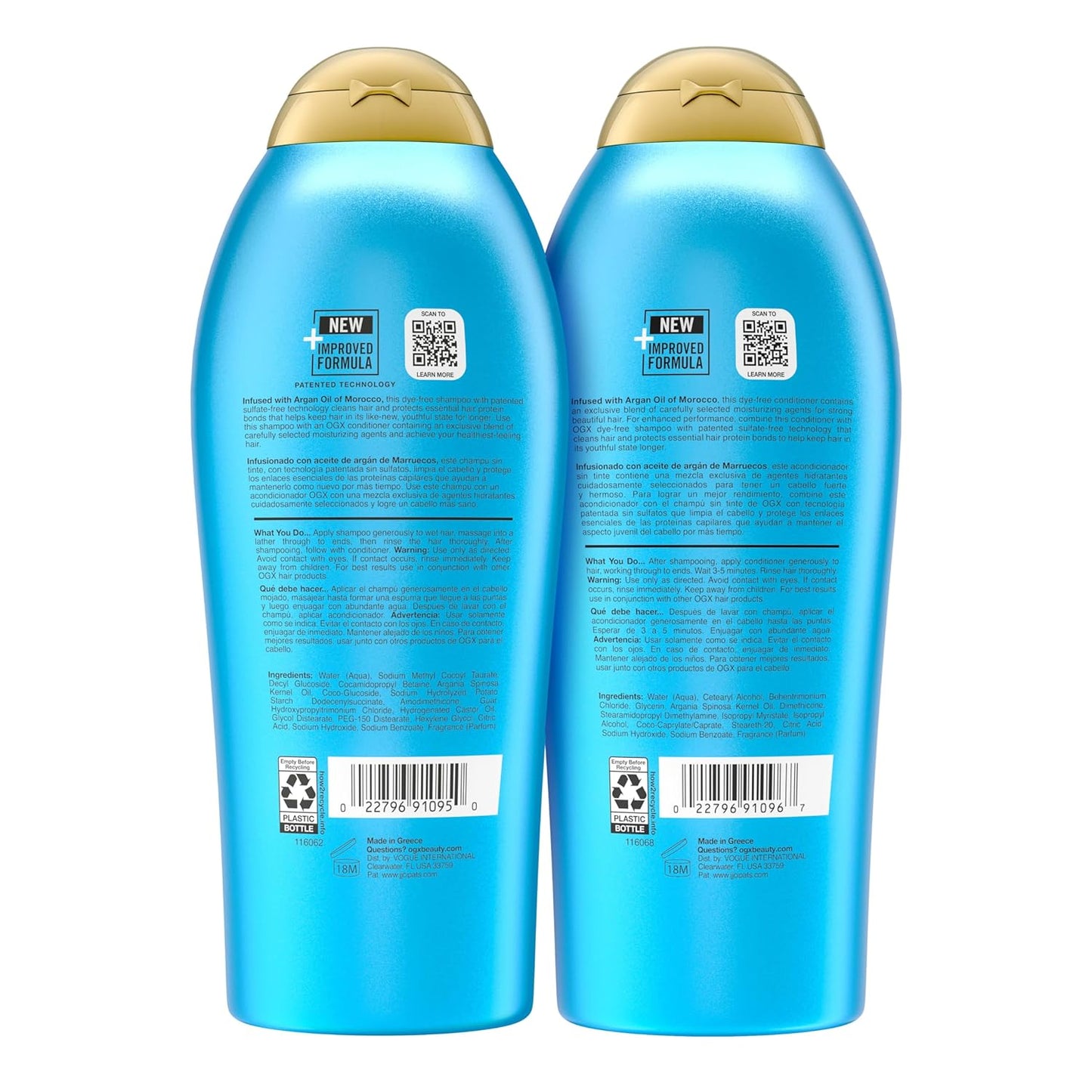 OGX Renewing + Argan Oil of Morocco Shampoo & Conditioner Set – Sulfate-Free, Hydrating & Repairing Hair Care for Dry, Damaged & Color-Treated Hair, 25.4 fl oz x 2
