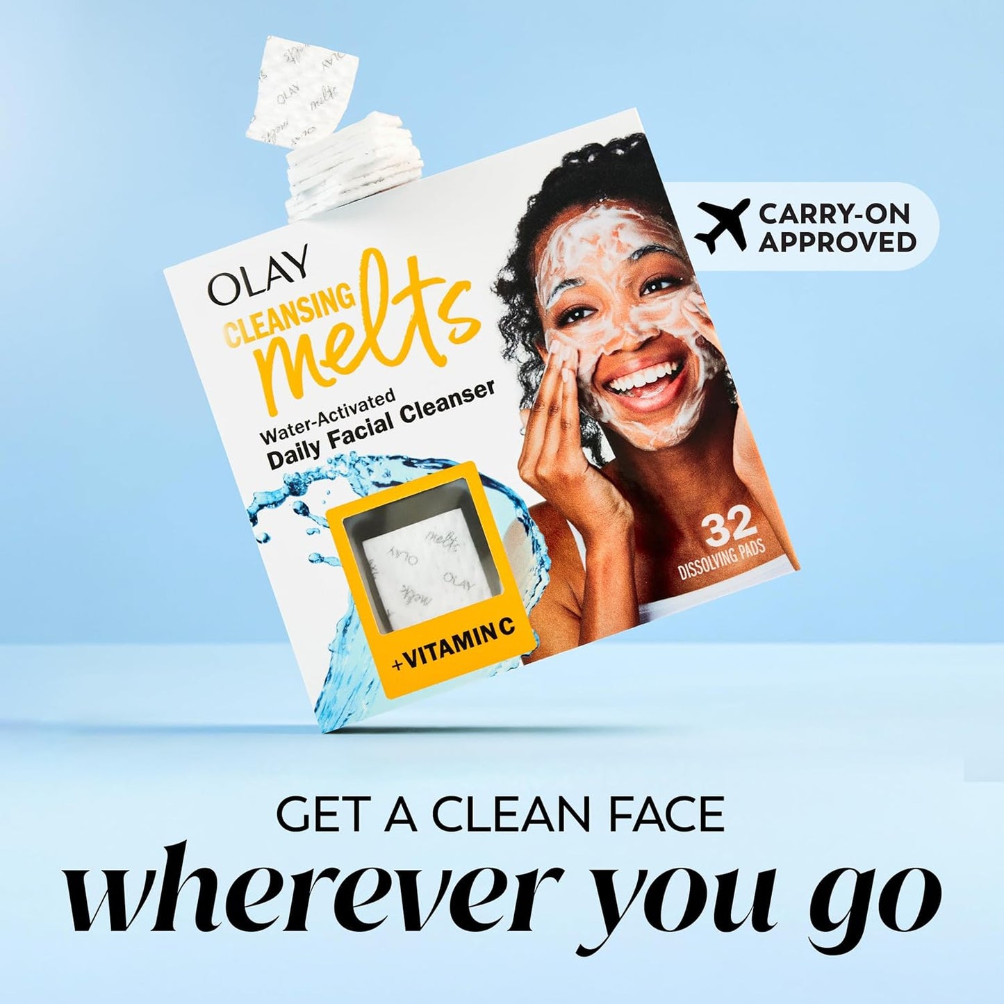 Olay Cleansing Melts with Vitamin C – Water-Activated Face Cleanser Pads for All Skin Types, 12 Count