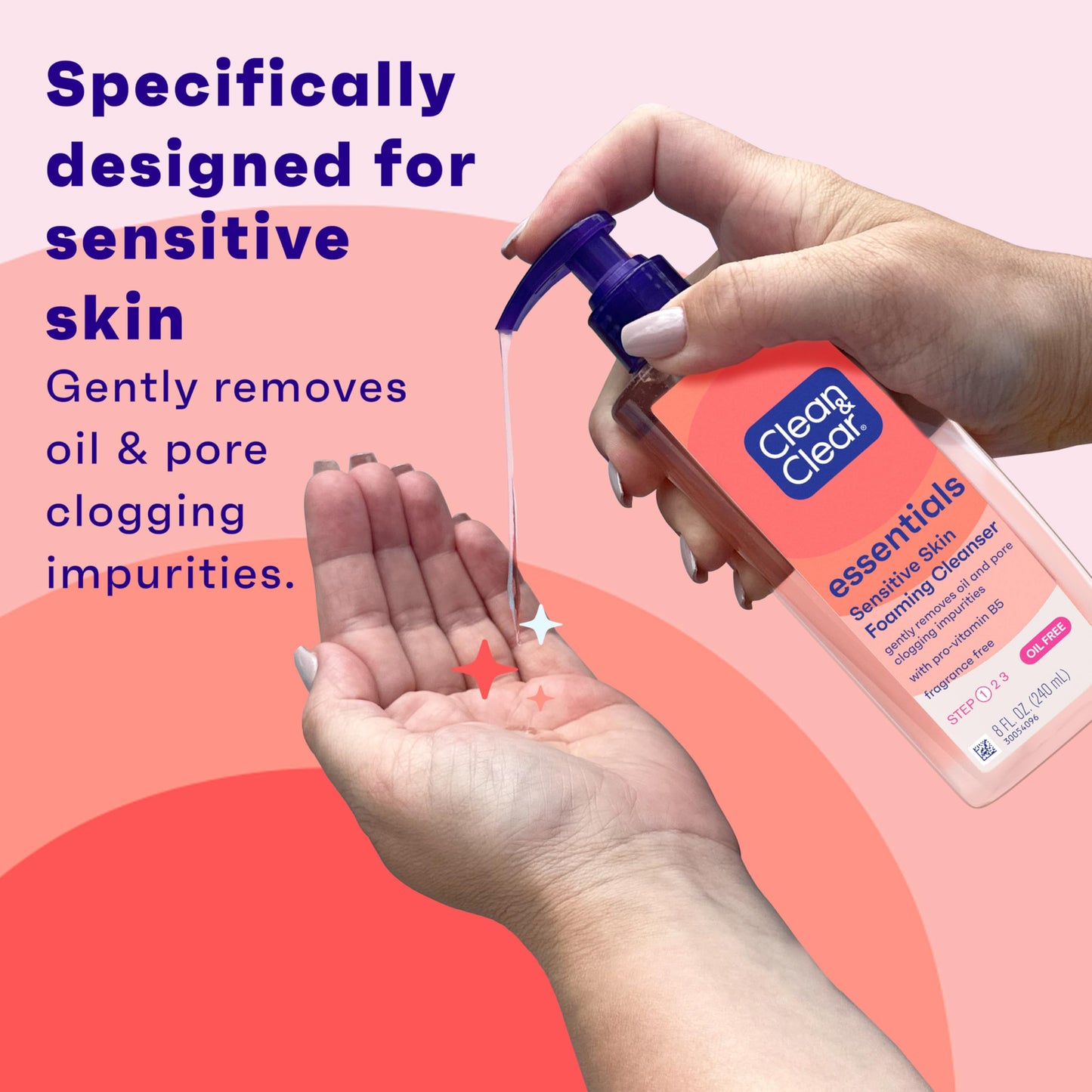 Clean & Clear Essentials Oil-Free Foaming Facial Cleanser – 8 fl. oz, Fragrance-Free, Sensitive Skin