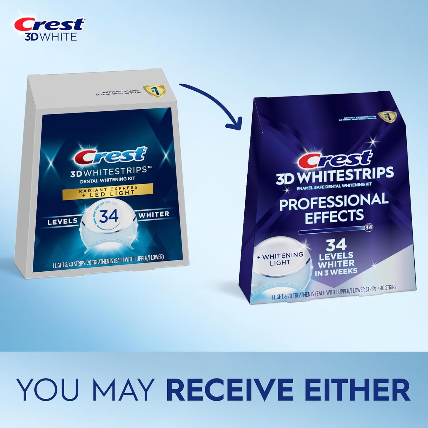 شرائط تبييض الأسنان الاحترافية Crest 3D Whitestrips + LED - 20 علاج تبييض