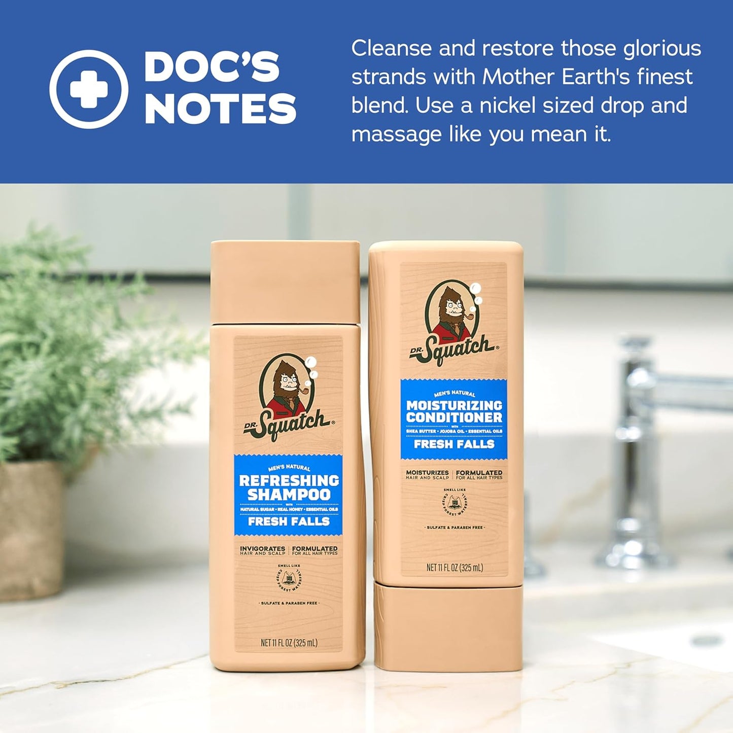 Dr. Squatch Natural Hair Bundle for Men | Fresh Falls Shampoo & Conditioner | Nourishes, Hydrates & Strengthens Hair | Sulfate-Free, Paraben-Free