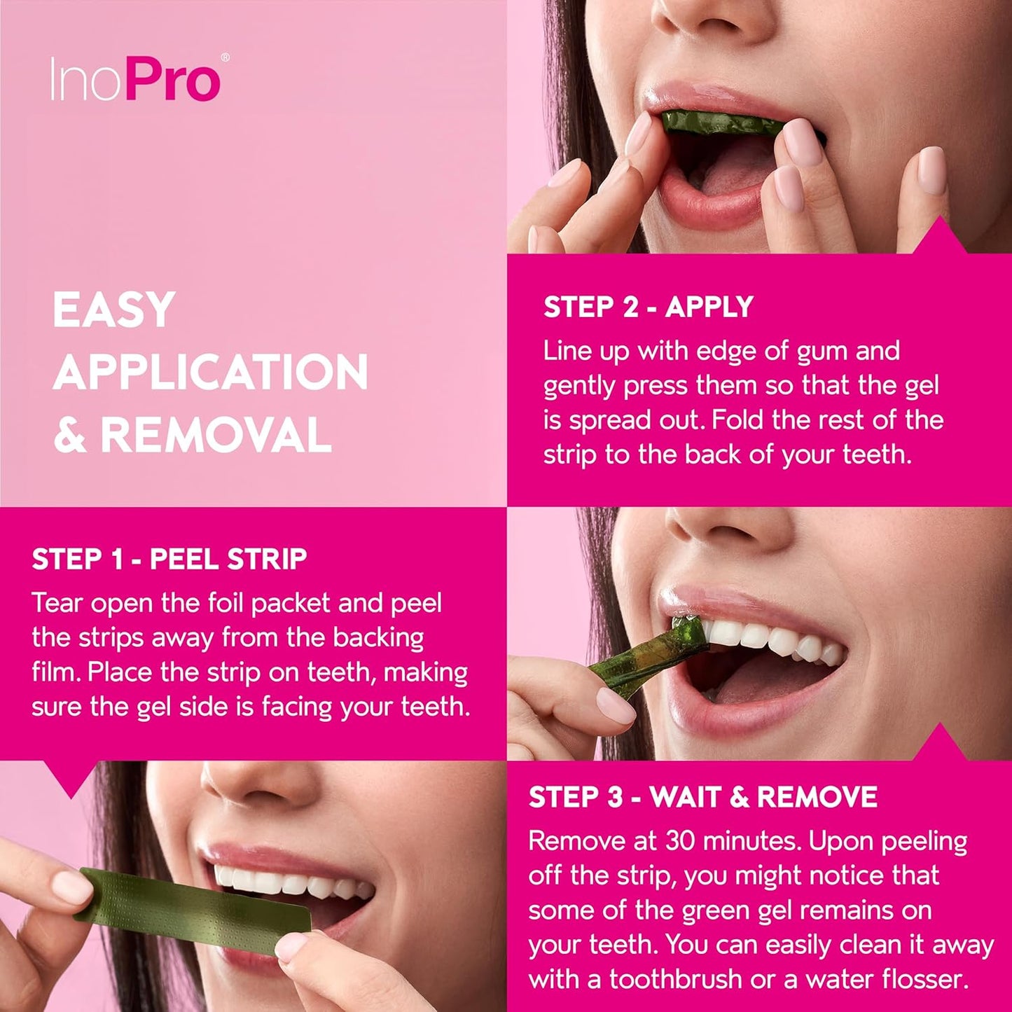InoPro Green Teeth Whitening Strips – 14-Day Kit (28 Strips) | Peroxide-Free, Enamel Safe, Natural Stain Removal with Coconut Mint Flavor
