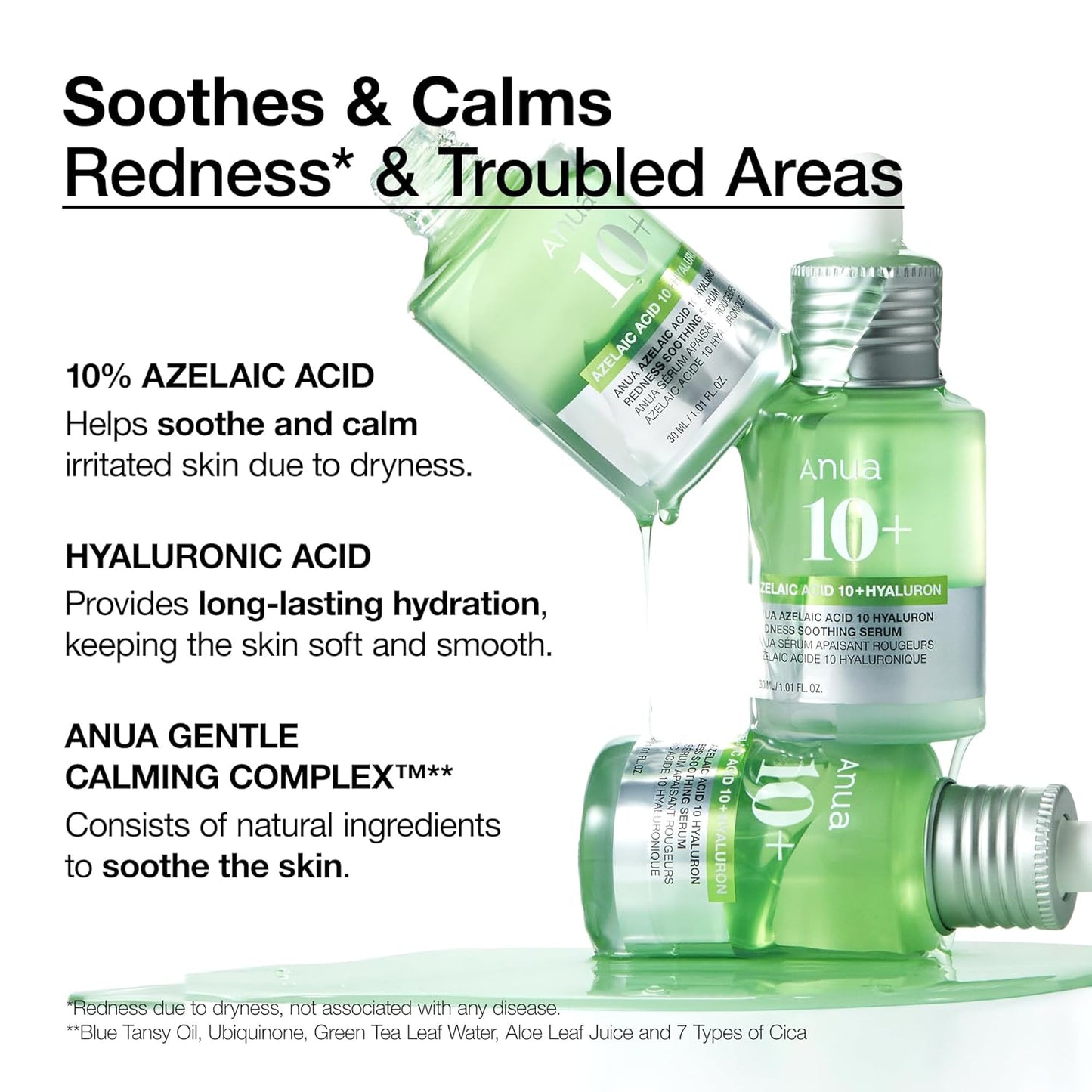 Anua Azelaic Acid 10 Hyaluron Redness Soothing Serum | Calming, Hydrating & Brightening Face Serum for Sensitive Skin – Vegan Korean Skincare (30ml)