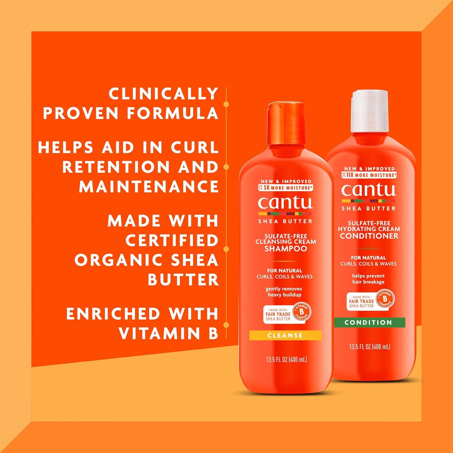 Cantu Shea Butter Shampoo & Conditioner Set | Hydrating, Nourishing & Sulfate-Free Hair Care for Natural Curls, Coils & Waves | 13.5 fl oz Duo