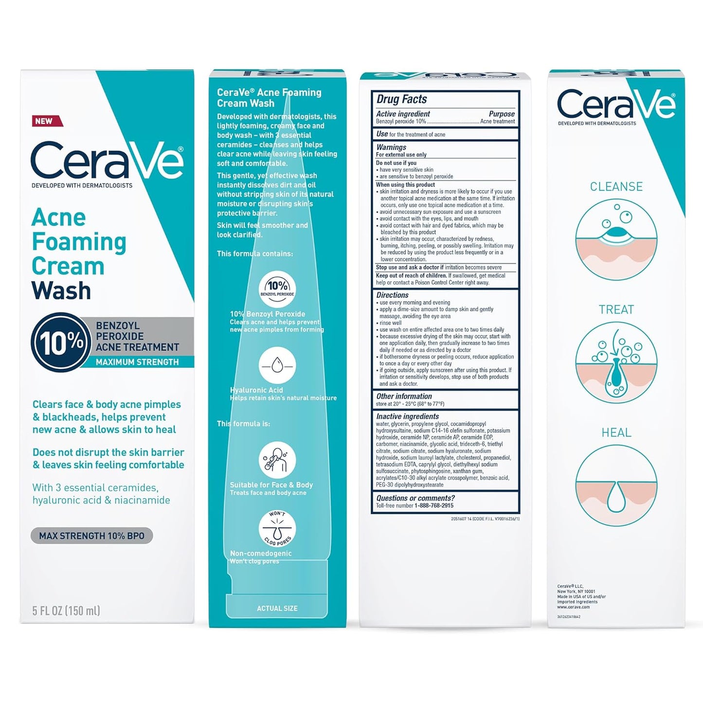 CeraVe Acne Foaming Cream Wash with 10% Benzoyl Peroxide & Niacinamide – 5oz